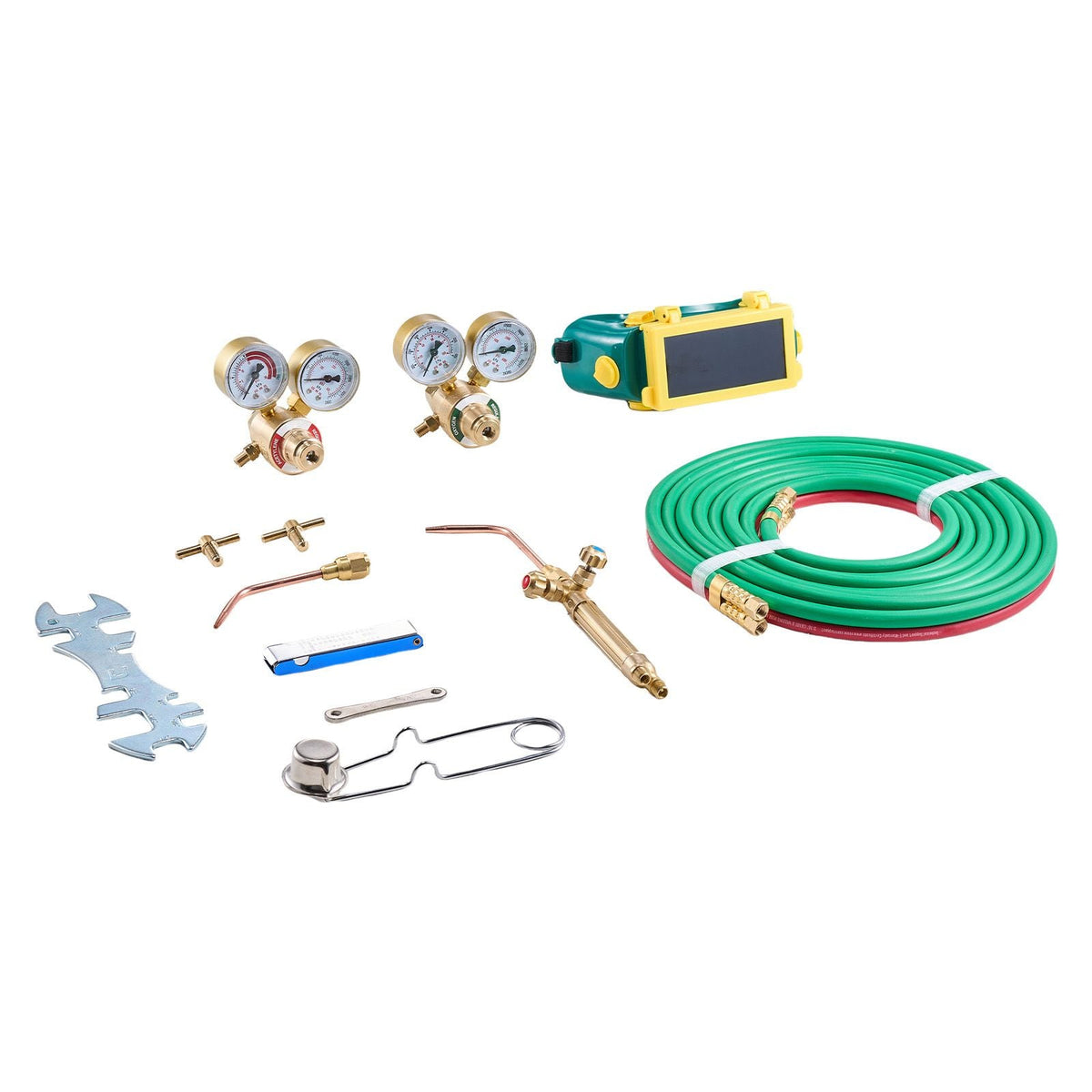 Oxygen Acetylene Torch Kit, Gas Welding Torch Kit, 14PCS Portable Oxy Acetylene Brazing Set with 177'' Twin-Hose, 2 Welding Tips, Welding Torch, 2 Regulators, Cylinder Holder (without Cylinder)