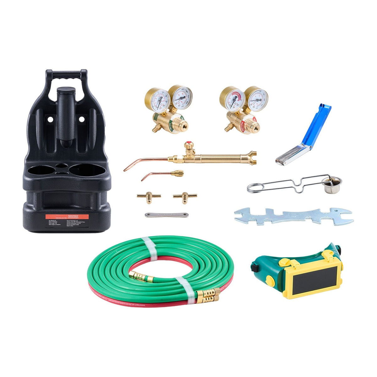 Oxygen Acetylene Torch Kit, Gas Welding Torch Kit, 14PCS Portable Oxy Acetylene Brazing Set with 177'' Twin-Hose, 2 Welding Tips, Welding Torch, 2 Regulators, Cylinder Holder (without Cylinder)