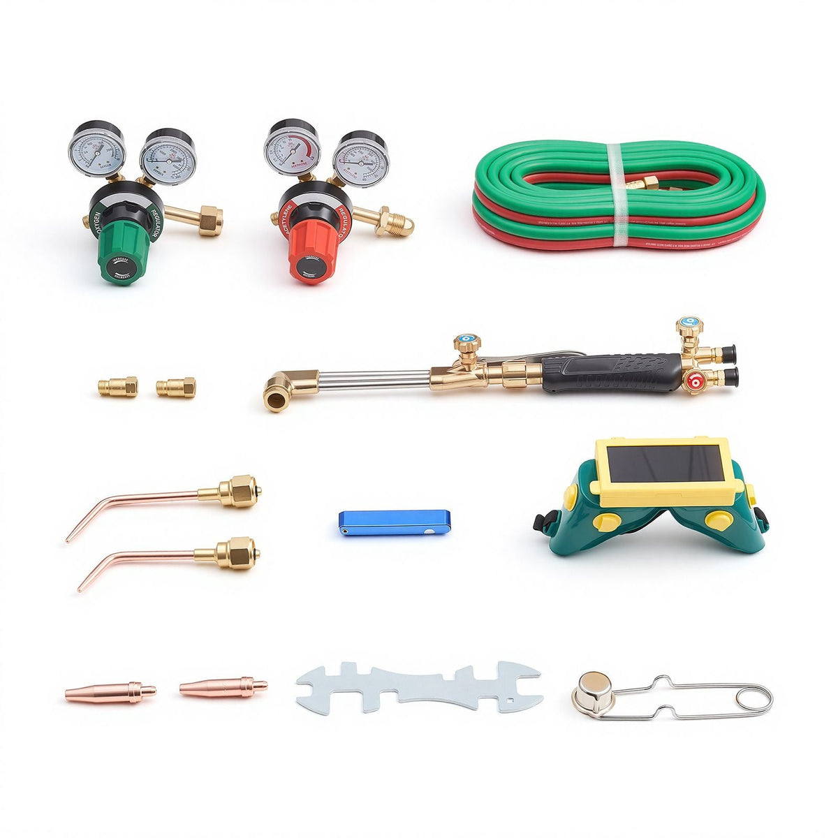 Oxygen Acetylene Torch Kit with Check Valves, Gas Welding Cutting Torch Kit, Heavy Duty Professional Oxy Acetylene Brazing Set with 15FT Twin-Hose, 2 Cutting Tips, Welding Tips & Gas Regulators