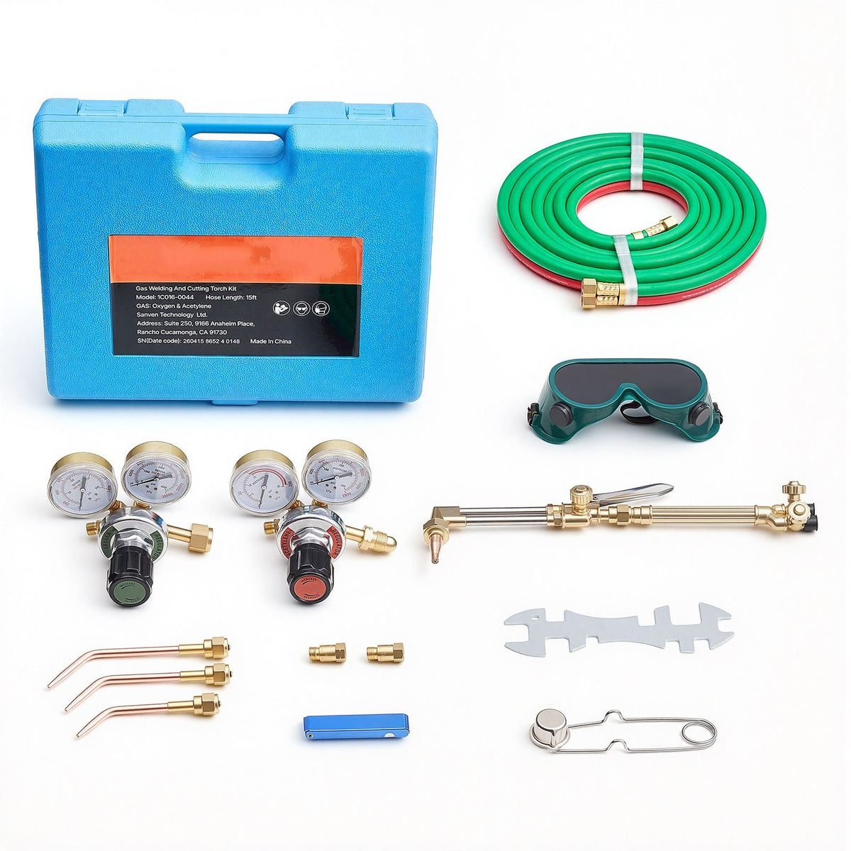 Oxygen Acetylene Torch Kit with Check Valves, Gas Welding Cutting Torch Kit, Portable Oxy Acetylene Brazing Set with 15FT Twin-Hose, 1 Cutting Tip, 3 Welding Tips, 2 Gas Regulators & Toolbox