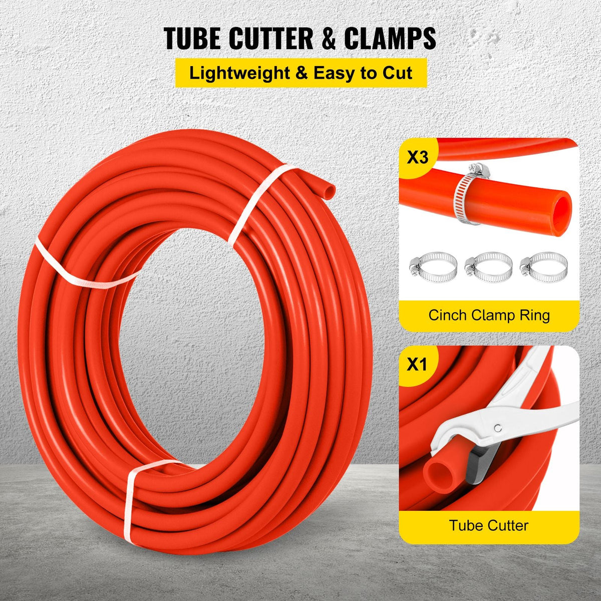 Oxygen Barrier 1/2 Inch 300 Feet Tube Coil EVOH PEX-B Pipe, for Residential Commercial Radiant Floor Heating, Red