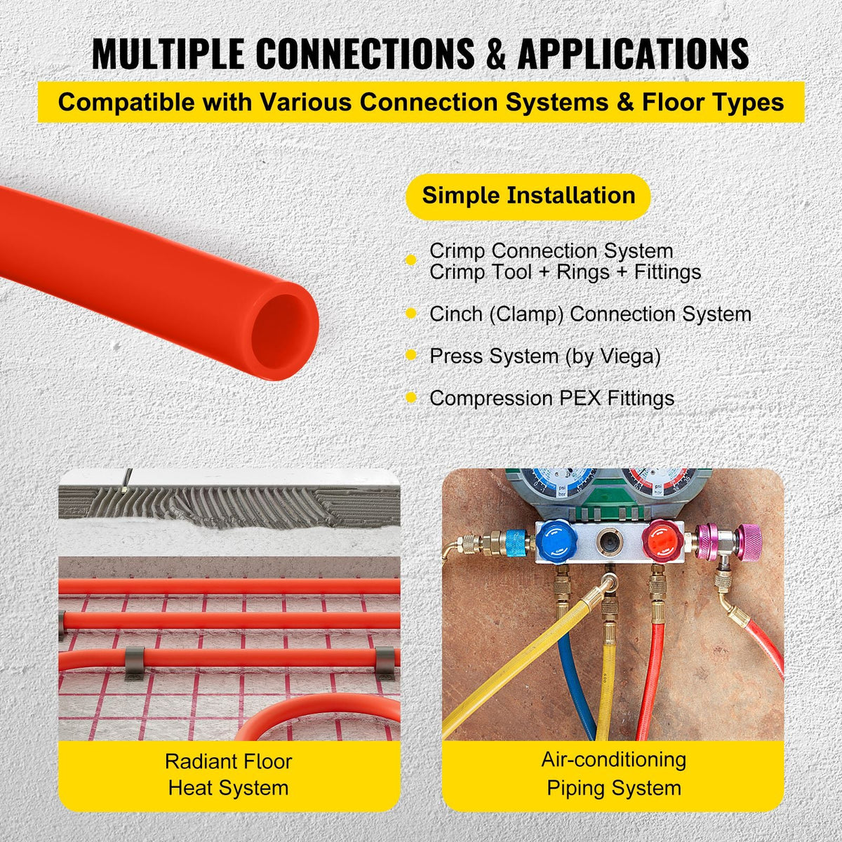 Oxygen Barrier 1/2 Inch 300 Feet Tube Coil EVOH PEX-B Pipe, for Residential Commercial Radiant Floor Heating, Red