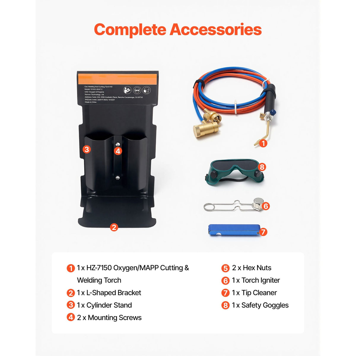 Oxygen Propane Torch Kit, Brass Welding Torch for Oxygen MAPP Gas with Dual Pressure Gauges, Portable Oxy-Propane MAPP Brazing Tool Kit with Cylinder Rack for Welding, Soldering, Metal Heating