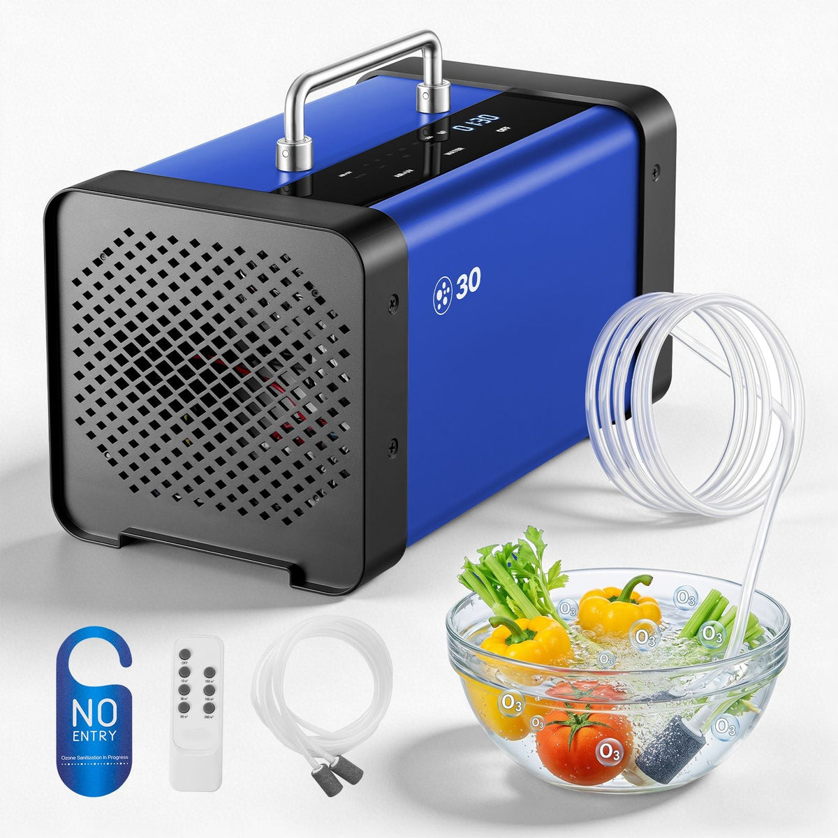Ozone Generator, 30000mg/h Commercial Ozone Machine, with 15s Delayed Start & Dual-Hose Water Mode & LCD Touchscreen, Industrial Deodorizer for Car, Smoke, Home Odors, Up to 2700 sq.ft