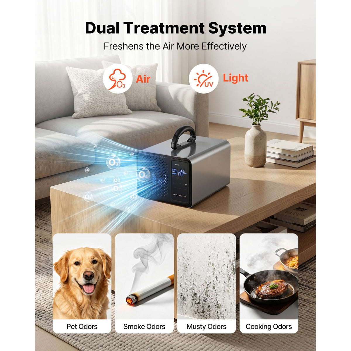 Ozone Generator, 36000mg/h Commercial Ozone Machine, with 15s Delayed Start & Area-Based Timer & LCD Touchscreen Display, Industrial Deodorizer for Car, Smoke, Home Odors, Up to 3200 sq.ft