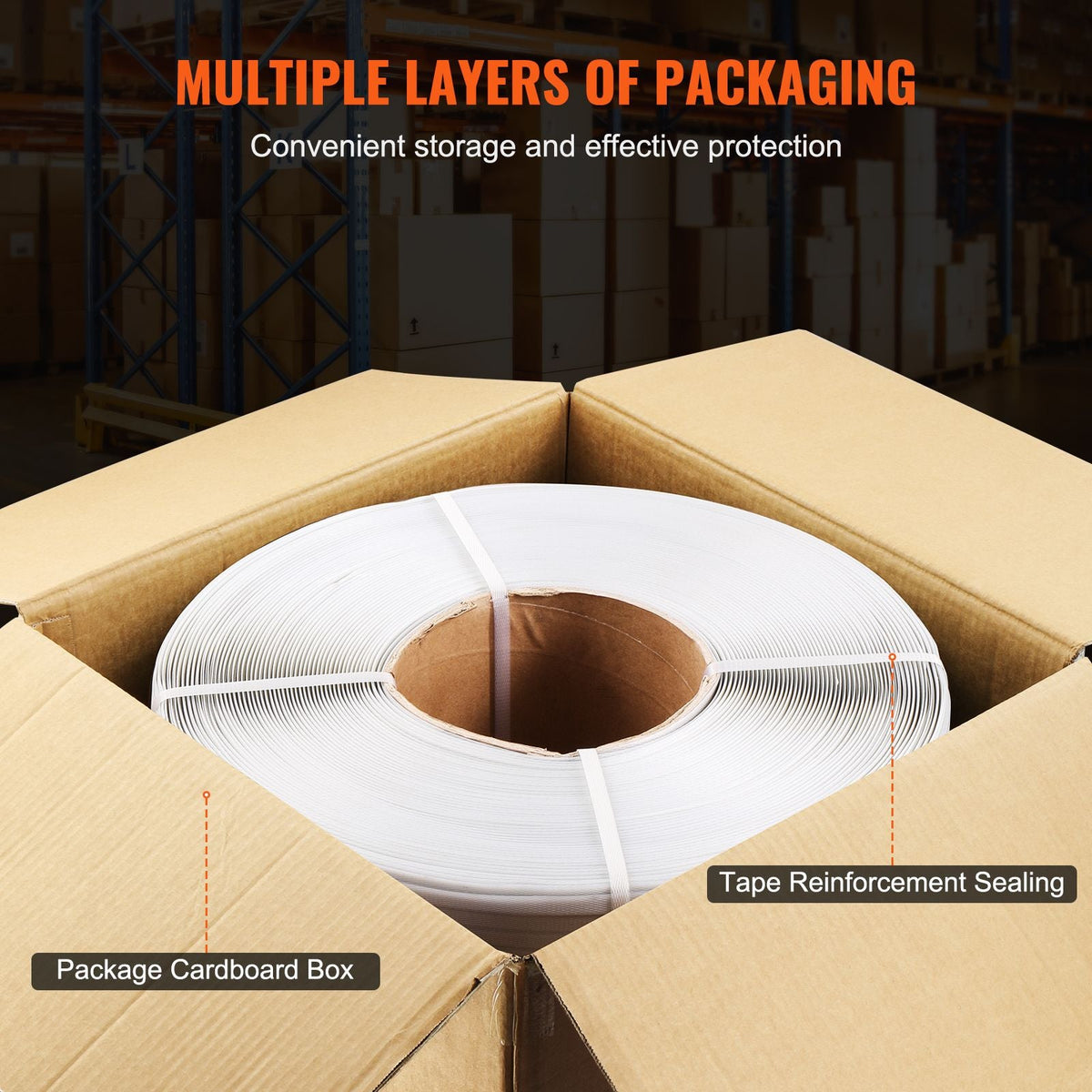 Packaging Polypropylene (PP) Strapping Roll, 9900' Length x 1/2" Width x 0.03" Thickness, 243 lbs Break Strength, Heavy Duty Banding Pallet Strap Coil, Portable Strong Packing Straps, White