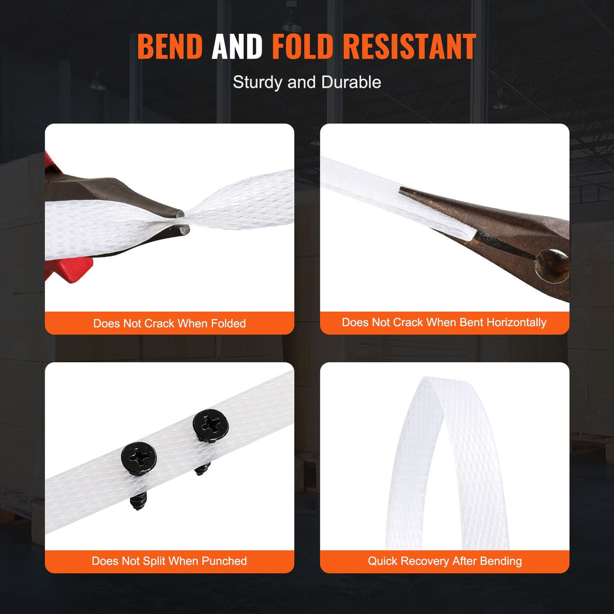 Packaging Polypropylene (PP) Strapping Roll, 9900' Length x 1/2" Width x 0.03" Thickness, 243 lbs Break Strength, Heavy Duty Banding Pallet Strap Coil, Portable Strong Packing Straps, White