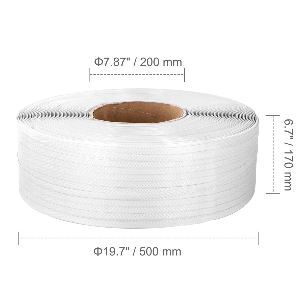 Packaging Polypropylene (PP) Strapping Roll, 9900' Length x 1/2" Width x 0.03" Thickness, 243 lbs Break Strength, Heavy Duty Banding Pallet Strap Coil, Portable Strong Packing Straps, White