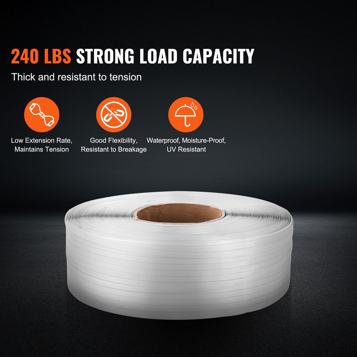 Packaging Polypropylene (PP) Strapping Roll, 9900' Length x 1/2" Width x 0.03" Thickness, 243 lbs Break Strength, Heavy Duty Banding Pallet Strap Coil, Portable Strong Packing Straps, White