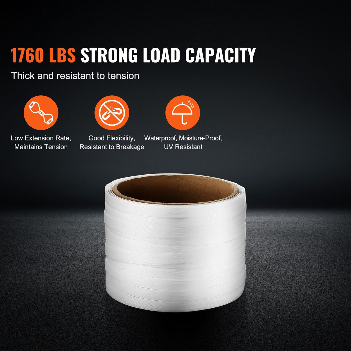 Packaging Woven Cord Strapping Roll, 330' Length x 3/4" Width x 0.03" Thickness, 1763 lbs Break Strength, Heavy Duty Banding Pallet Strap Coil, Portable Strong Banding Packing Straps, White