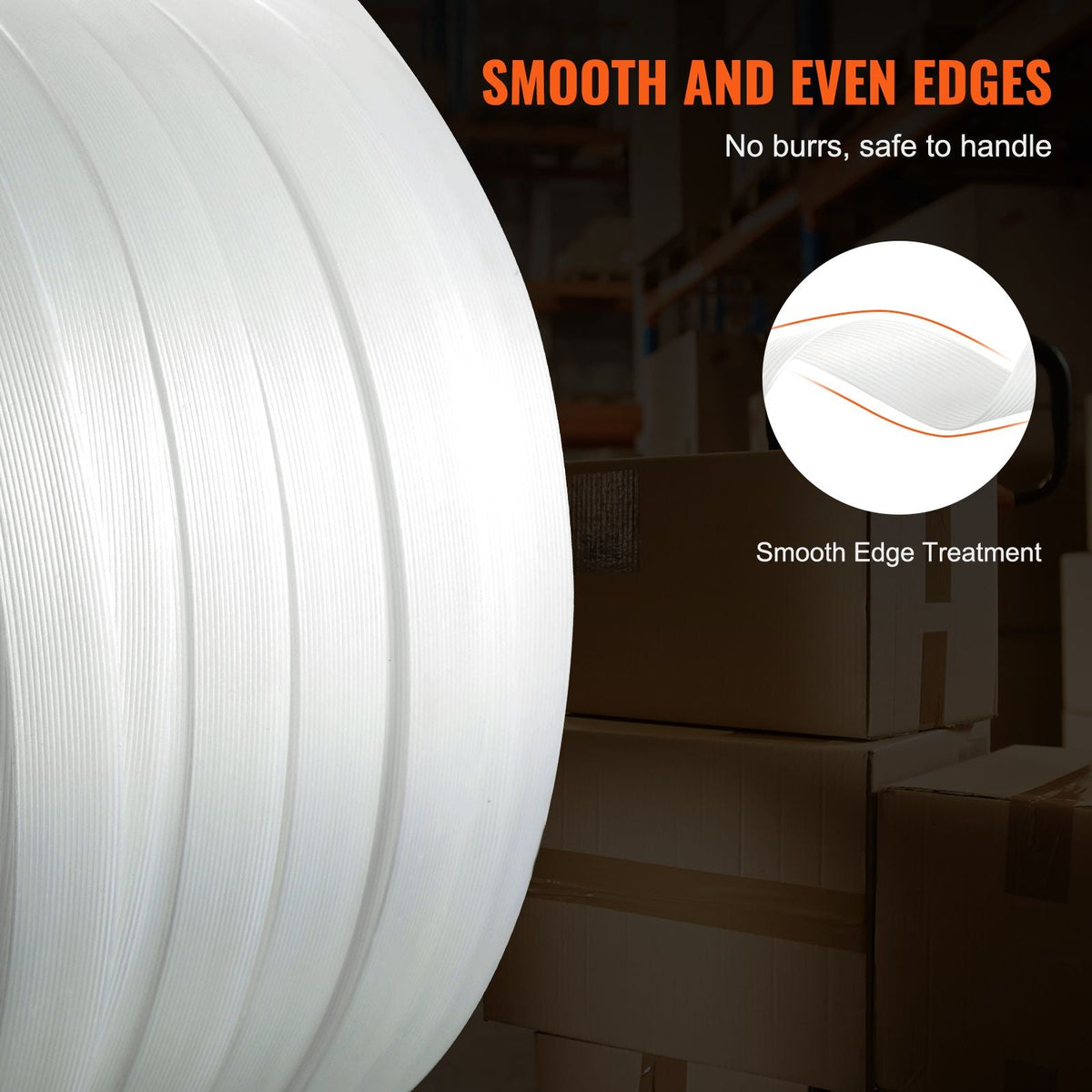 Packaging Woven Cord Strapping Roll, 330' Length x 3/4" Width x 0.03" Thickness, 1763 lbs Break Strength, Heavy Duty Banding Pallet Strap Coil, Portable Strong Banding Packing Straps, White