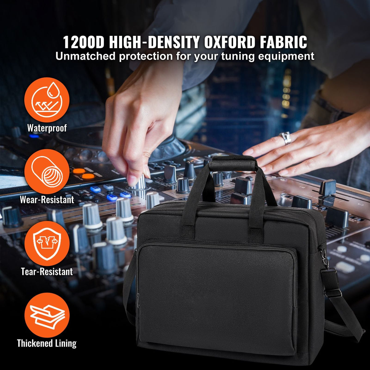 Padded DJ Mixer Gig Bag, 1200D Oxford Fabric, DJ Gear Carry Bag with a Storage Pocket 4.92 ft Removable Shoulder Strap 0.39 in Padding, 19.29 x 8.66 x 15.34 in Storage Case for DJ Controller