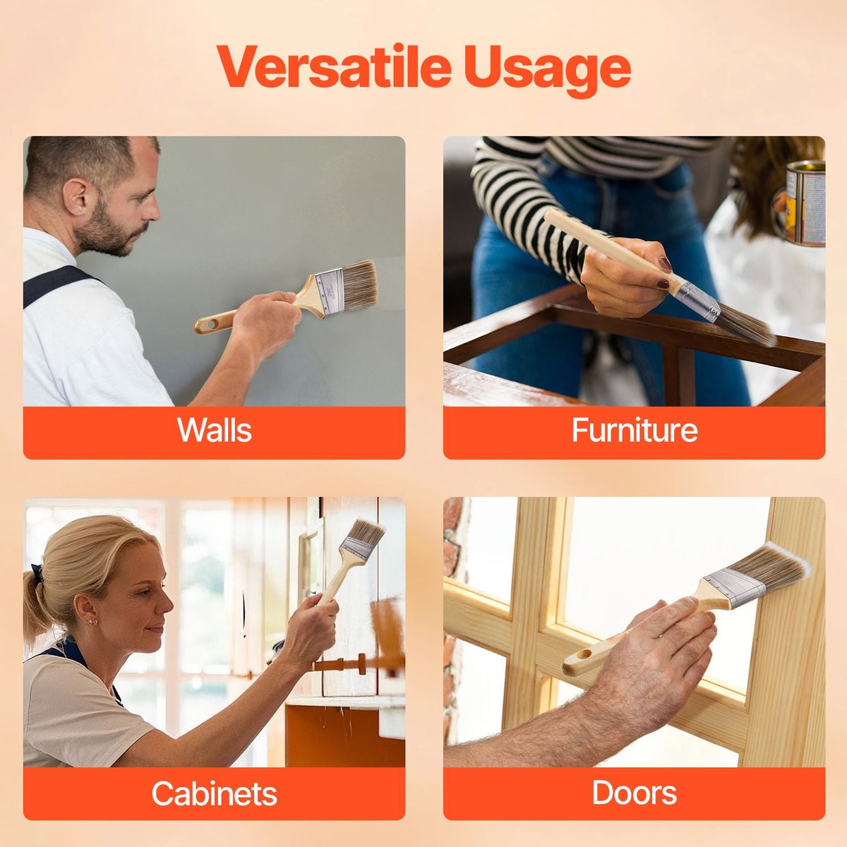 Paint Brushes, 12 Piece Angle Paint Brush, Treated Wood Handle, Paint Brush Set for All Latex and Oil Paints & Stains, Wood Stain Brushes for Cabinets, Walls, Fences, Interior & Exterior Use