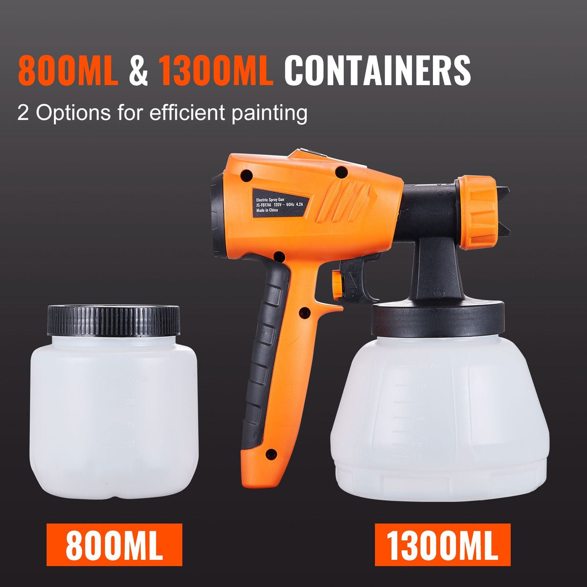 Paint Sprayer, 1300W Electric Spray Paint Gun with Air Hose, 1300ml and 800 ml Containers, 5 Copper Nozzles, 150 Din HVLP Spray Gun for House Painting Home Interior and Exterior Walls, Fence