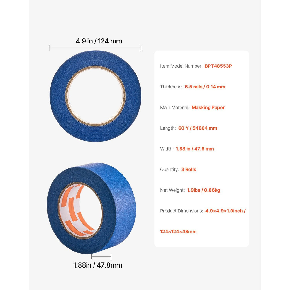 Painters Tape, 2 Inch Wide (1.88 In x 60 Yds), 3 Rolls, Blue Painter Tape for Painting, Edge, Trim, Ceiling, Masking Tape Protects Surfaces and Removes Easily, DIY Craft Art, Labeling Decoration