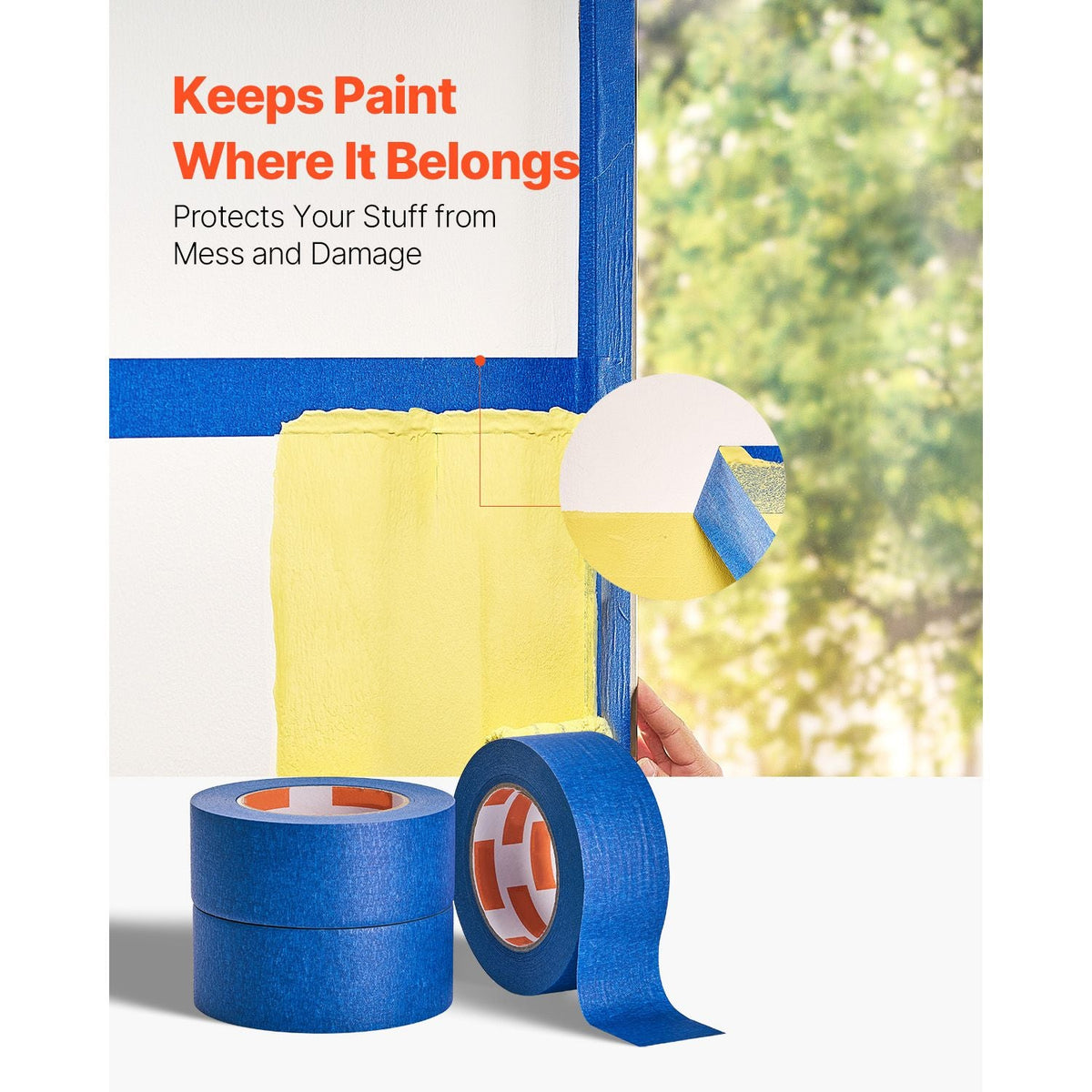 Painters Tape, 2 Inch Wide (1.88 In x 60 Yds), 3 Rolls, Blue Painter Tape for Painting, Edge, Trim, Ceiling, Masking Tape Protects Surfaces and Removes Easily, DIY Craft Art, Labeling Decoration