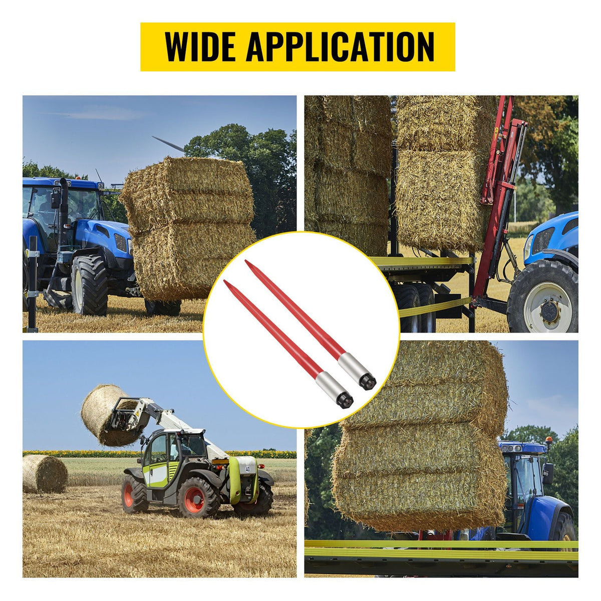 Pair Hay Spear 39" Bale Spear 3000 lbs Capacity, Bale Spike Quick Attach Square Hay Bale Spears 1 3/4", Red Coated Bale Forks, Bale Hay Spike with Hex Nut & Sleeve for Buckets Tractors Loaders