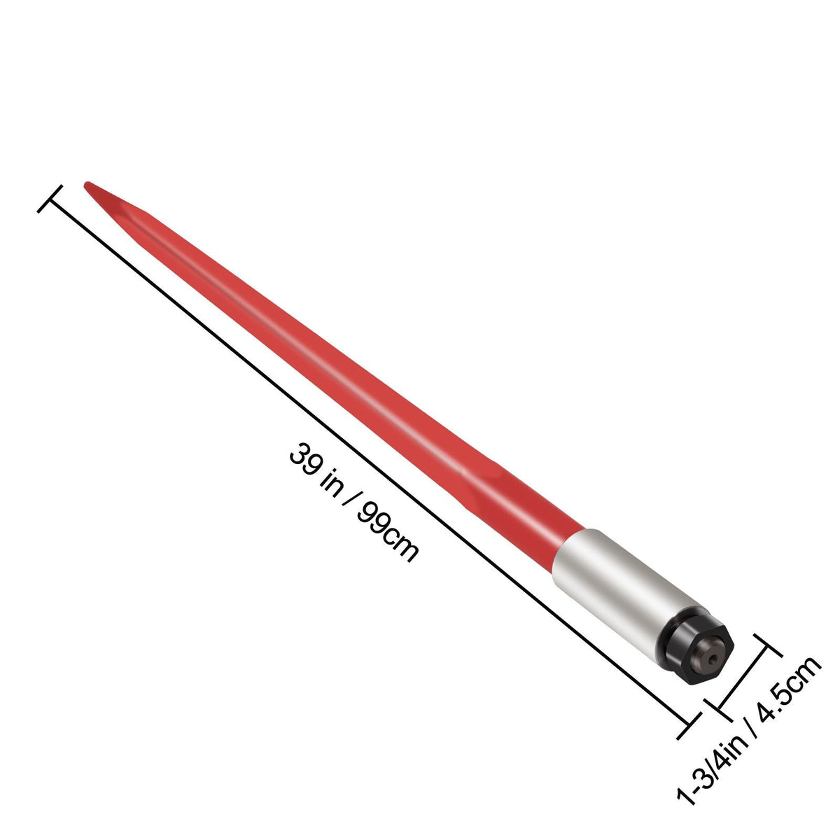 Pair Hay Spear 39" Bale Spear 3000 lbs Capacity, Bale Spike Quick Attach Square Hay Bale Spears 1 3/4", Red Coated Bale Forks, Bale Hay Spike with Hex Nut & Sleeve for Buckets Tractors Loaders