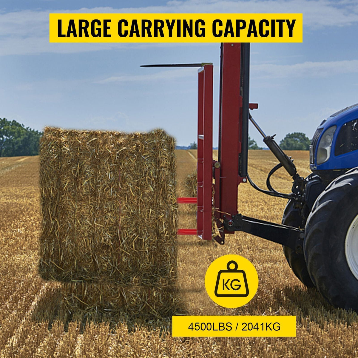 Pair Hay Spear 49" Bale Spear 3000 lbs Capacity, Bale Spike Quick Attach Square Hay Bale Spears 1 3/4", Red Coated Bale Forks, Bale Hay Spike with Hex Nut & Sleeve for Buckets Tractors Loaders