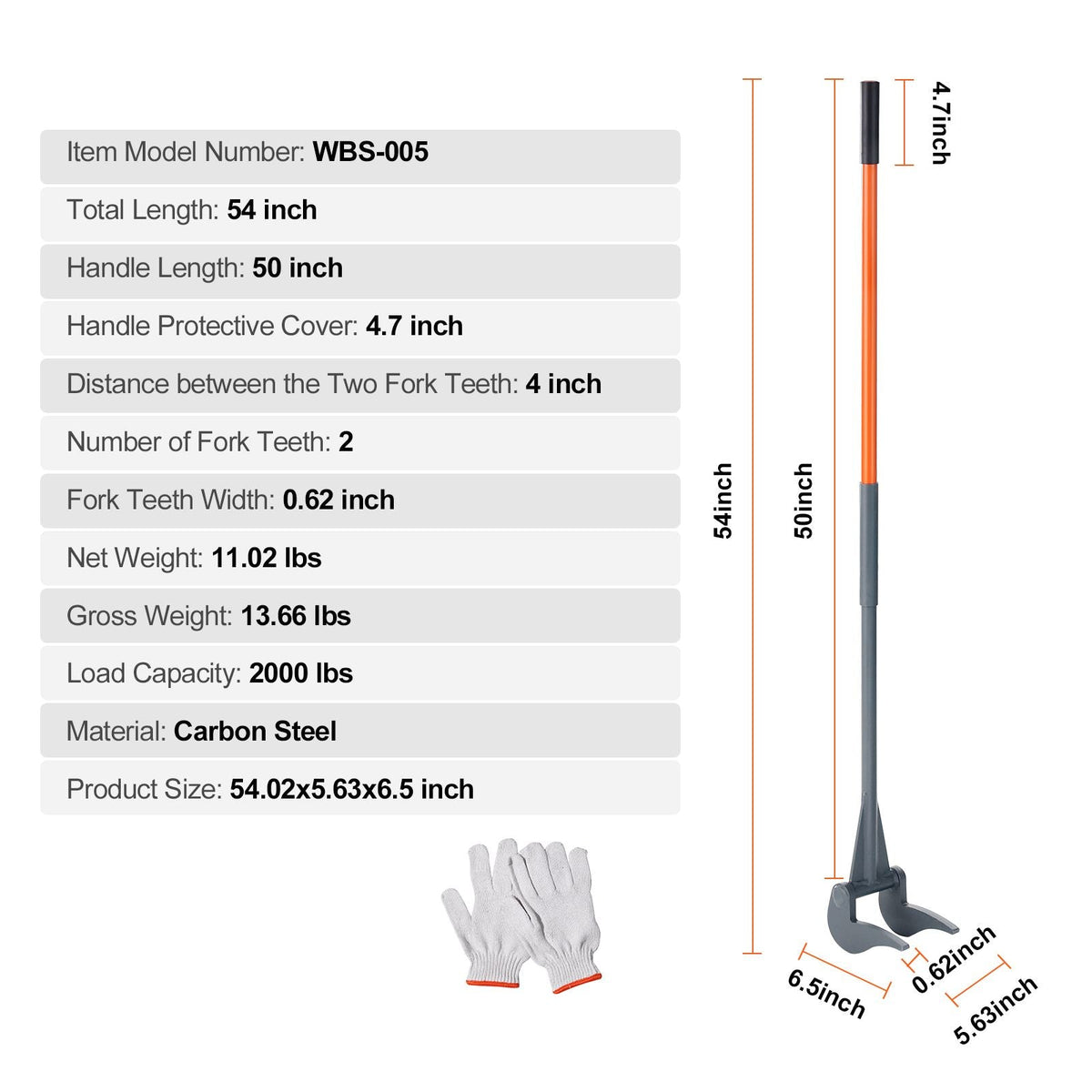 Pallet Buster, 50'' Carbon Steel Handle Pallet Breaker, 2000 lbs Weight Capacity, Heavy Duty Deck Board Removal Tool, Deck Wrecker with Non-Slip Grip for Efficient and Effortless Board Removal