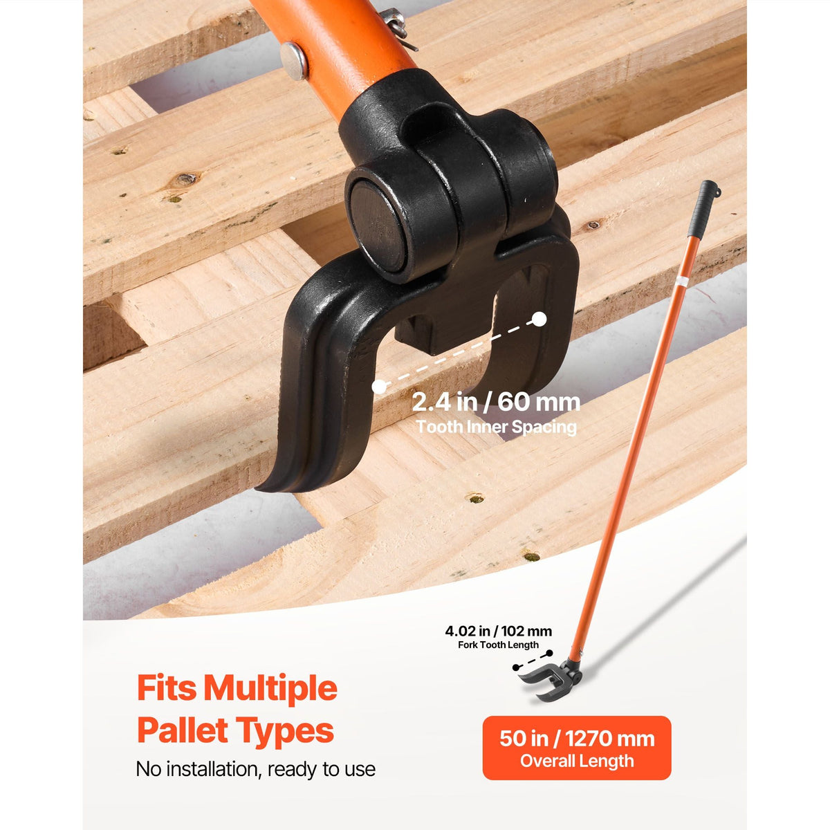 Pallet Buster Tool, 44 Inch Carbon Steel Handle Wrecking Pry Bar, 2000 lbs Weight Capacity, Heavy Duty Deck Board Removal Tool, Breaker Bar for Flooring, Framing, Roofing, Trim, Drywall