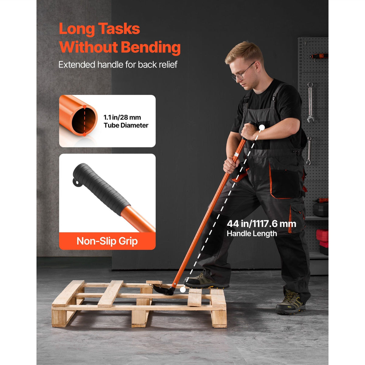 Pallet Buster Tool, 44 Inch Carbon Steel Handle Wrecking Pry Bar, 2000 lbs Weight Capacity, Heavy Duty Deck Board Removal Tool, Breaker Bar for Flooring, Framing, Roofing, Trim, Drywall