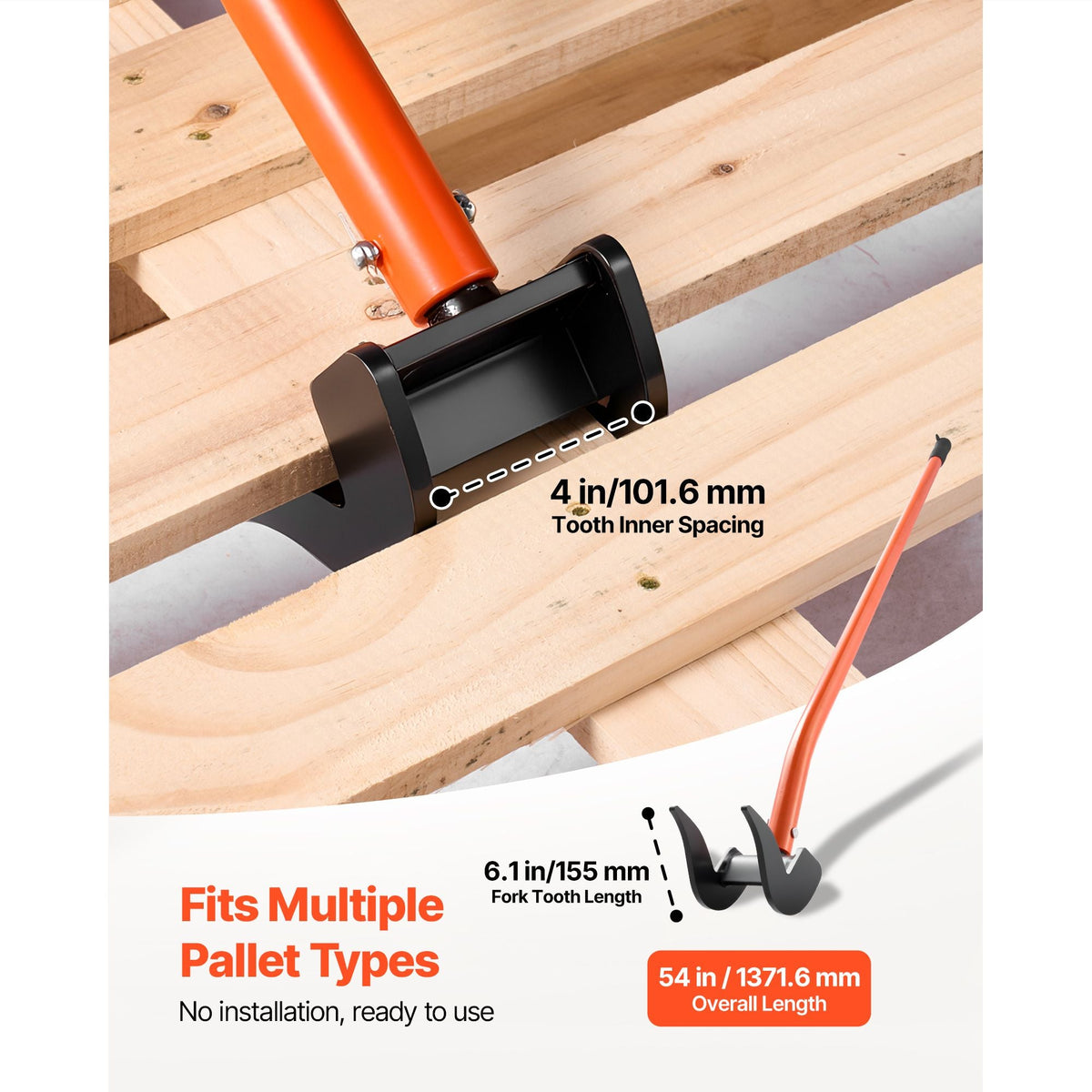 Pallet Buster Tool, 50 Inch Carbon Steel Handle Wrecking Pry Bar, 2000 lbs Weight Capacity, Heavy Duty Deck Board Removal Tool, Breaker Bar for Flooring, Framing, Roofing, Trim, Drywall