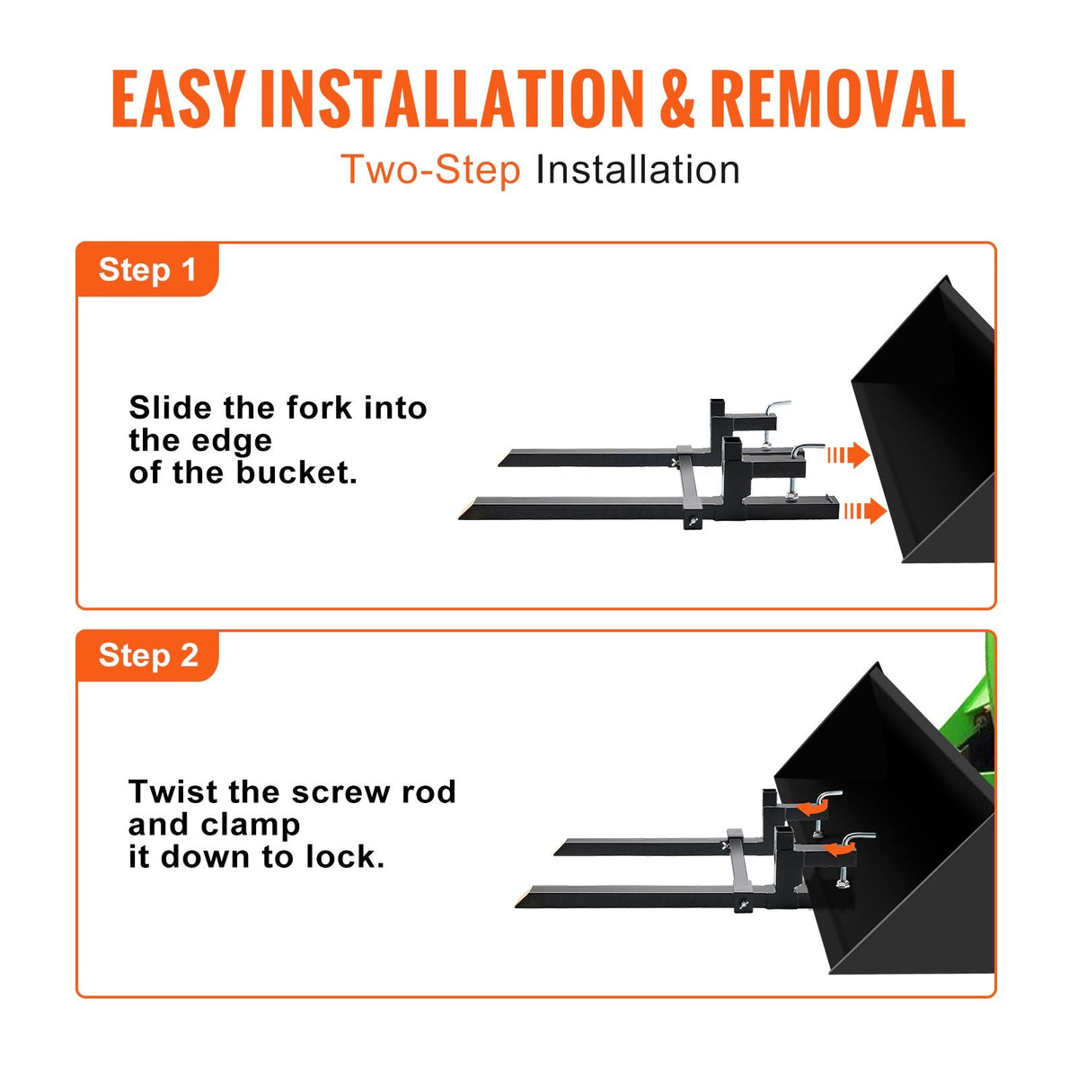 Pallet Forks, 2000 lbs Clamp on Pallet Forks, 43" Total Length Tractor Bucket Forks with Adjustable Stabilizer bar, Heavy Duty Pallet Forks for Tractor Attachments, Skid Steer, Loader Bucket
