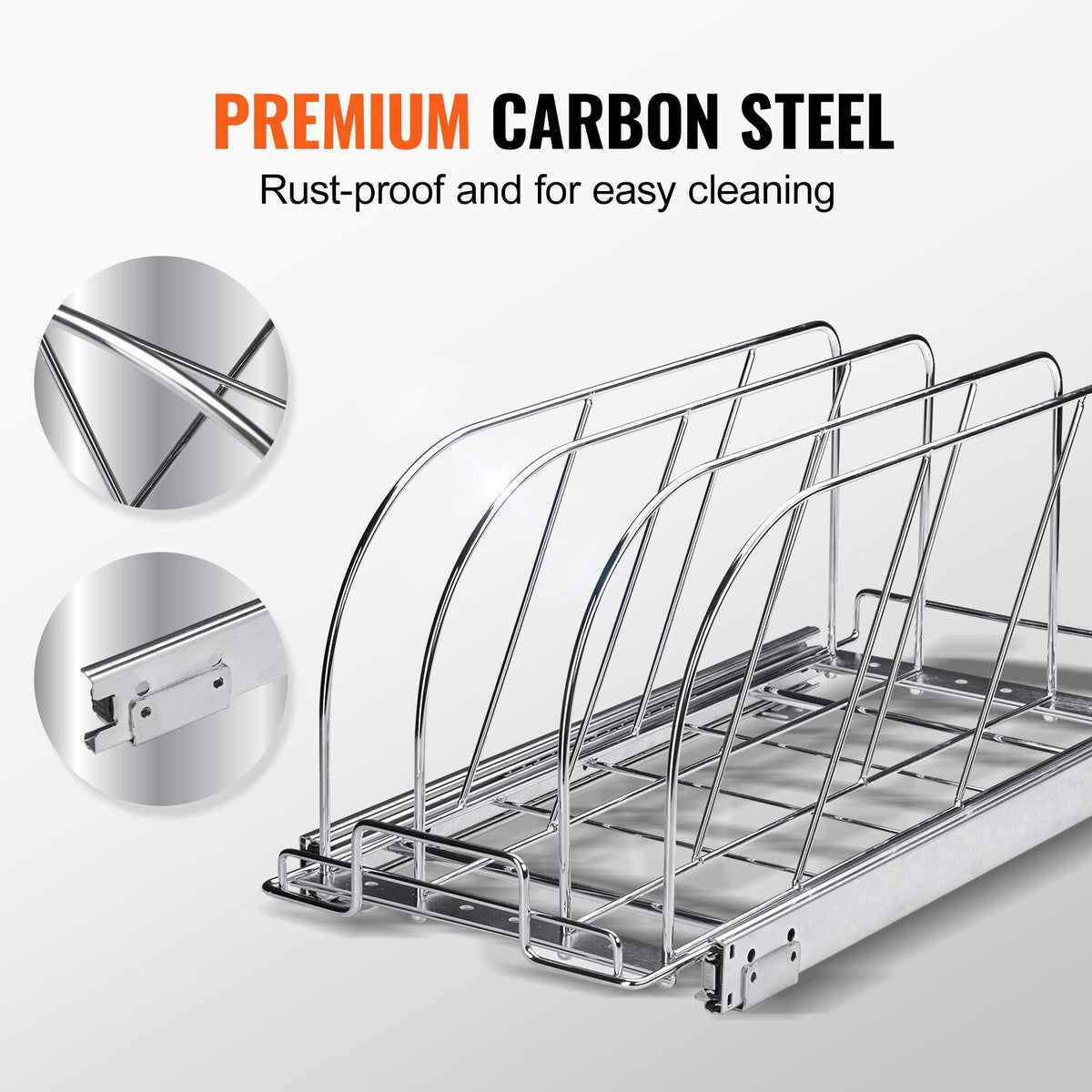 Pan and Pot Rack, Expandable Pull Out Under Cabinet Organizer, Cookie Sheet Baking Pans tray Organization, Adjustable Wire Dividers, Steel Lid Holder for Kitchen Cabinet & Pantry Storage, 8.5"W