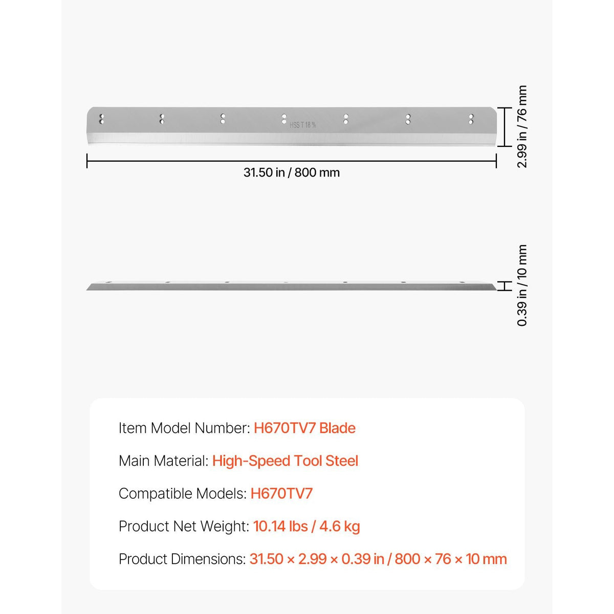 Paper Cutter Blade, Heavy Duty Steel Blade Replacement Suitable for Professional Cutter H670TV7, Paper Trimmer Machine Spare Blade,800 x 76 x 10 mm