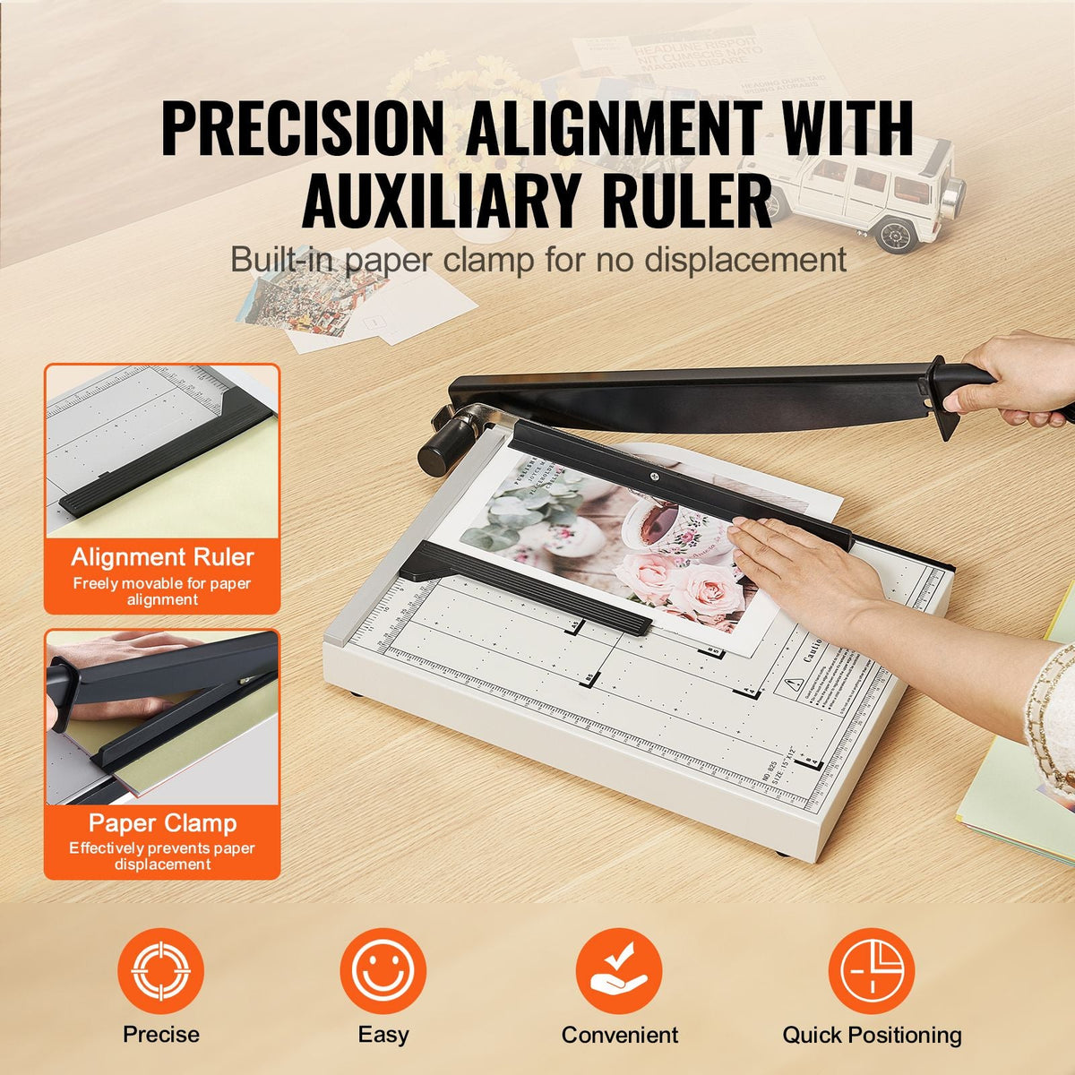 Paper Cutter, Guillotine Trimmer, 15" Cut Length, 16 Sheets Capacity, Heavy Duty Guillotine Paper Cutter with Guard Rail/Blade Lock for Cardstock/Cardboard, Paper Trimmer for Home Office School