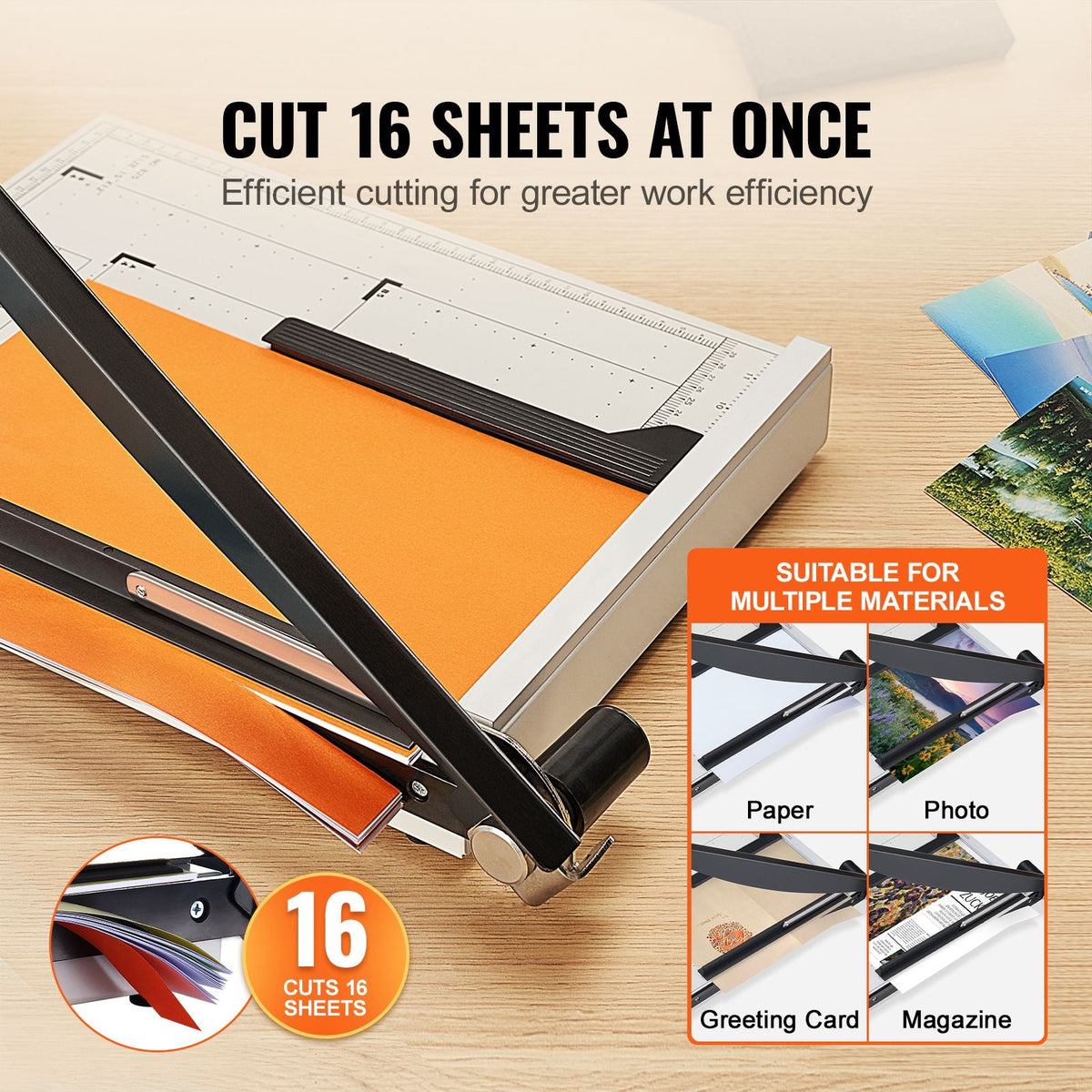 Paper Cutter, Guillotine Trimmer, 15" Cut Length, 16 Sheets Capacity, Heavy Duty Guillotine Paper Cutter with Guard Rail/Blade Lock for Cardstock/Cardboard, Paper Trimmer for Home Office School