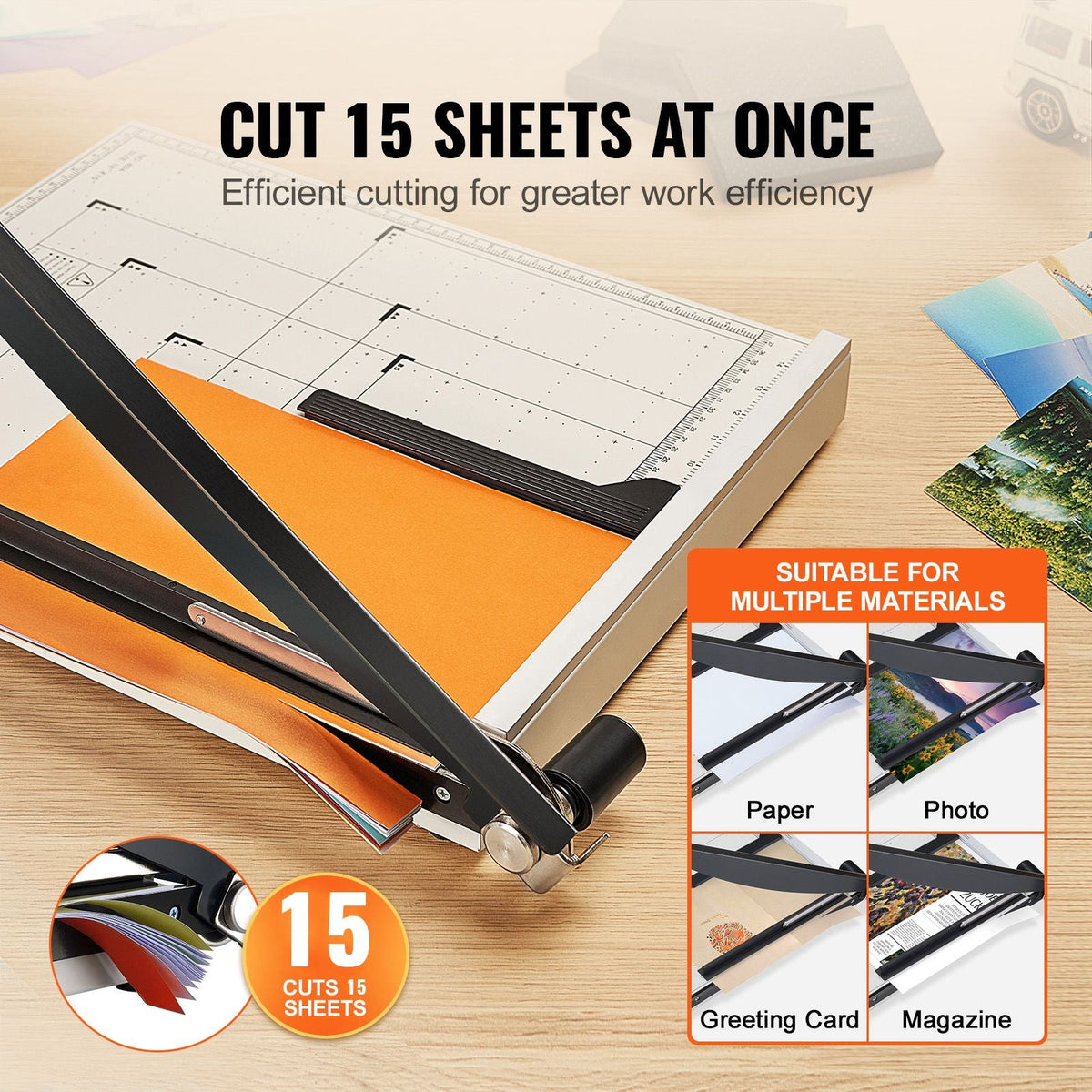 Paper Cutter, Guillotine Trimmer, 18" Cut Length, 15 Sheets Capacity, Heavy Duty Guillotine Paper Cutter with Guard Rail/Blade Lock for Cardstock/Cardboard, Paper Trimmer for Home Office School