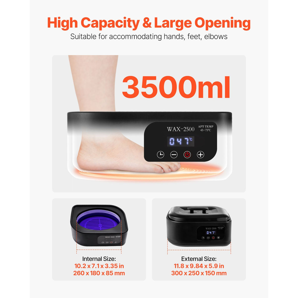 Paraffin Wax Machine for Hands and Feet, 3500ML Professional Paraffin Wax Warmer, 113 Fahrenheit-167 Fahrenheit Digital Display Paraffin Bath Moisturizing Kit with Timer