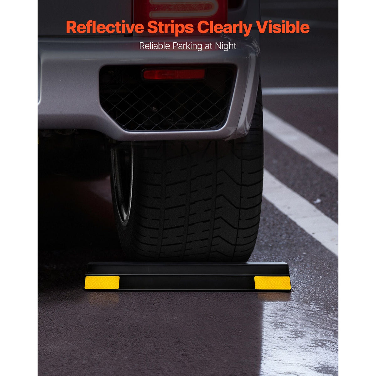 Parking Stopper, 16 Inch 2 Pcs Heavy Duty Parking Aid for Garage, PP Curb Garage Floor Stopper with Reflective Strips, Vehicles Gadgets for Cars Vans Trucks Tire Wheel Guide Block Stops Bumpers