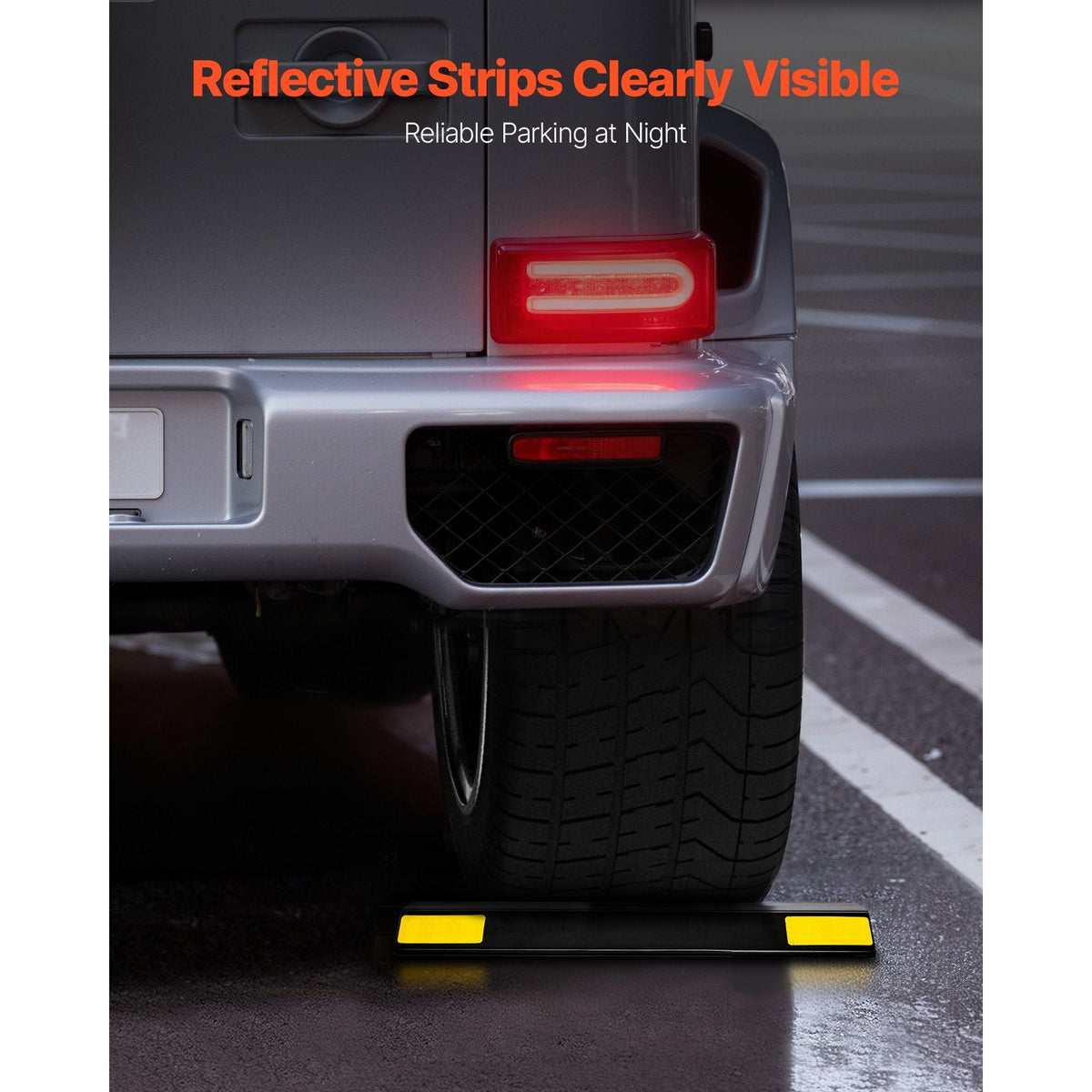 Parking Stopper, 18 Inch 2 Pcs Heavy Duty Parking Aid for Garage, PP Curb Garage Floor Stopper with Reflective Strips, Vehicles Gadgets for Cars Vans Trucks Tire Wheel Guide Block Stops Bumpers