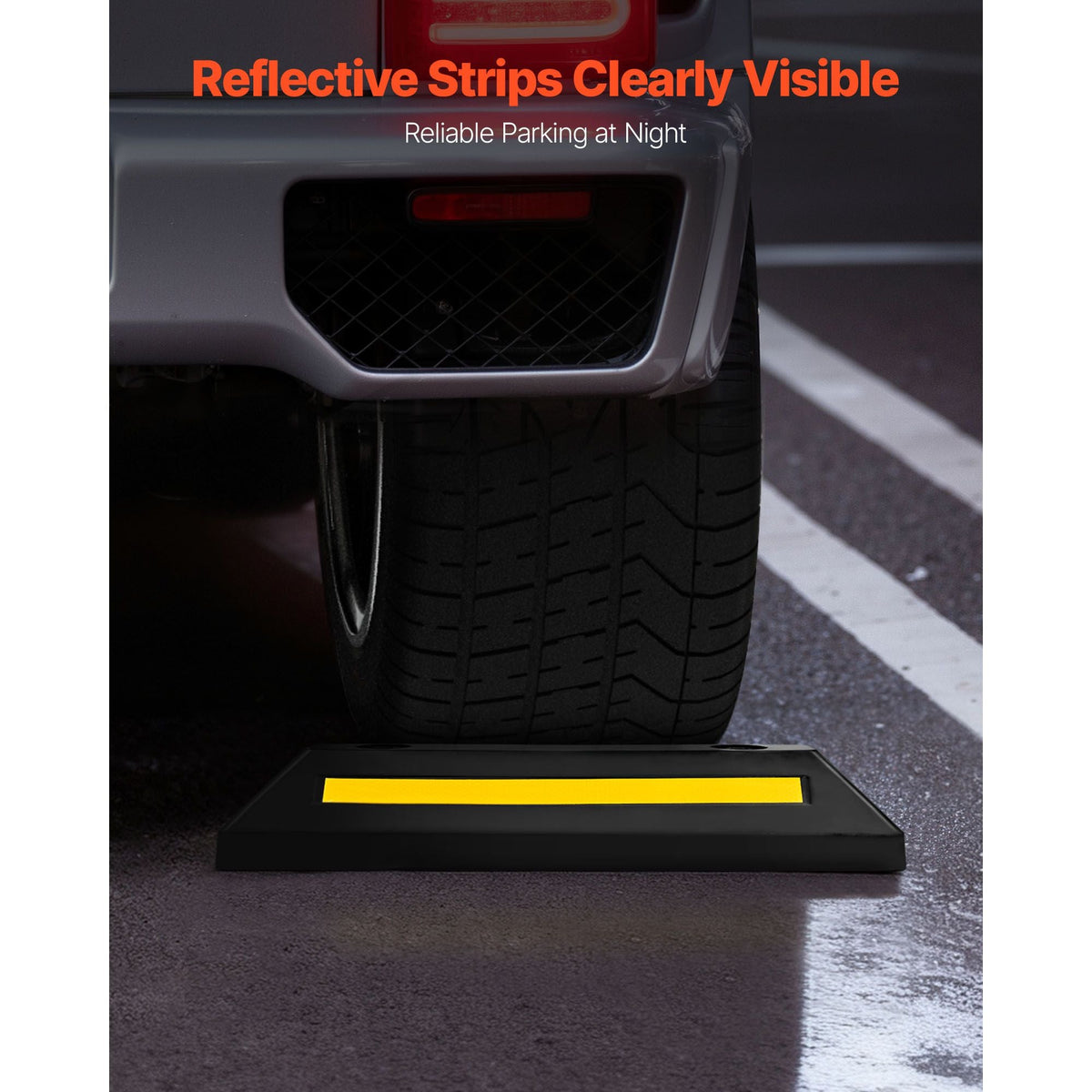 Parking Stopper, 21.6 Inch 2 Pcs Heavy Duty Parking Aid for Garage, Rubber Curb Garage Floor Stopper with Reflective Strips, Aid Gadgets for Cars Vans Trucks Tire Wheel Guide Block Stops Bumpers