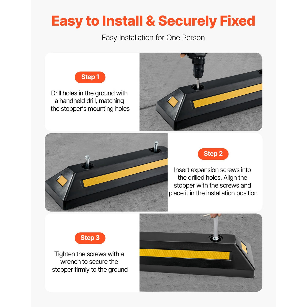 Parking Stopper, 21.6 Inch 2 Pcs Heavy Duty Parking Aid for Garage, Rubber Curb Garage Floor Stopper with Reflective Strips, Aid Gadgets for Cars Vans Trucks Tire Wheel Guide Block Stops Bumpers