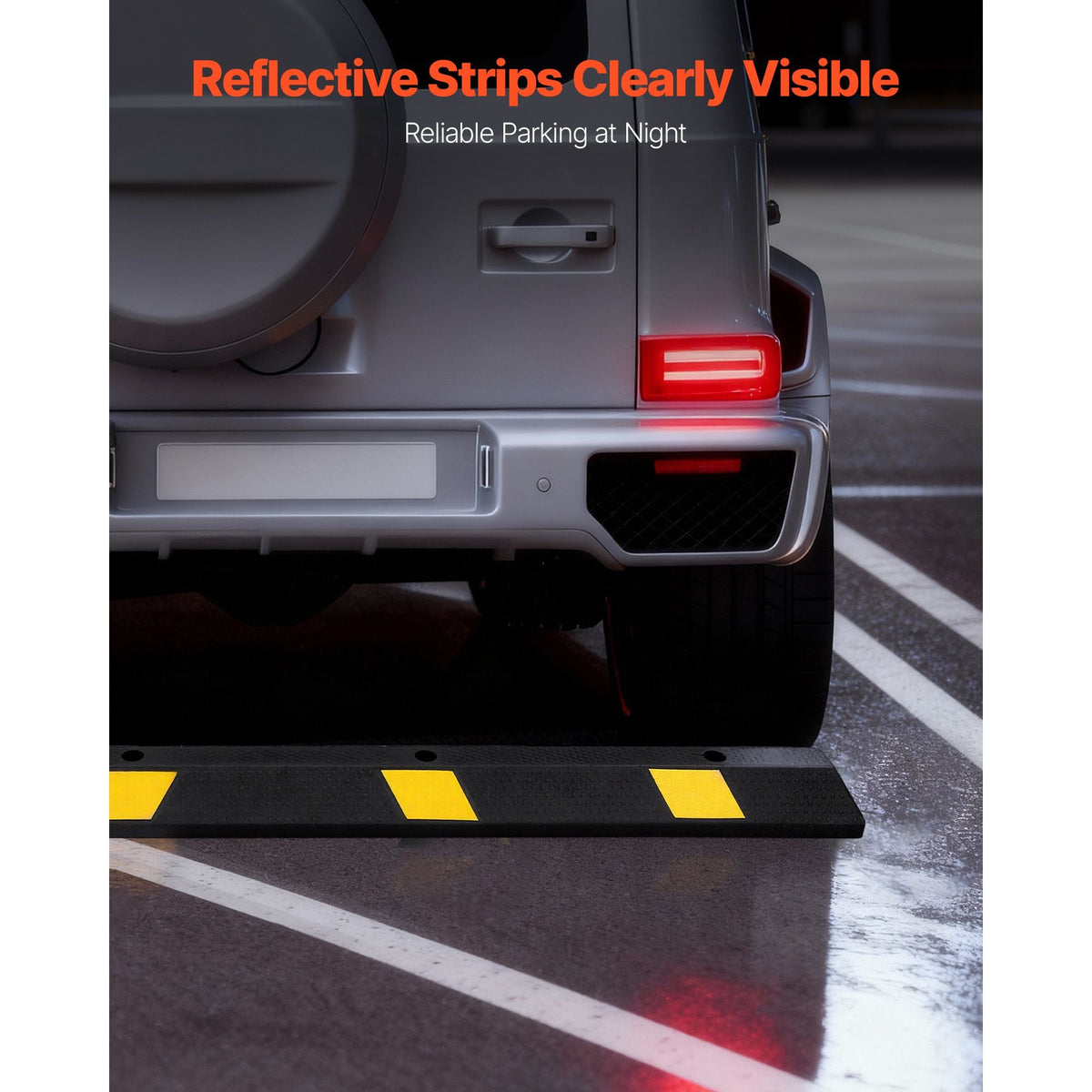 Parking Stopper, 72 Inch Heavy Duty Parking Aid for Garage, Rubber Curb Garage Floor Stopper with Reflective Strips, Vehicles Gadgets for Cars Vans Trucks Tire Wheel Guide Block Stops Bumpers