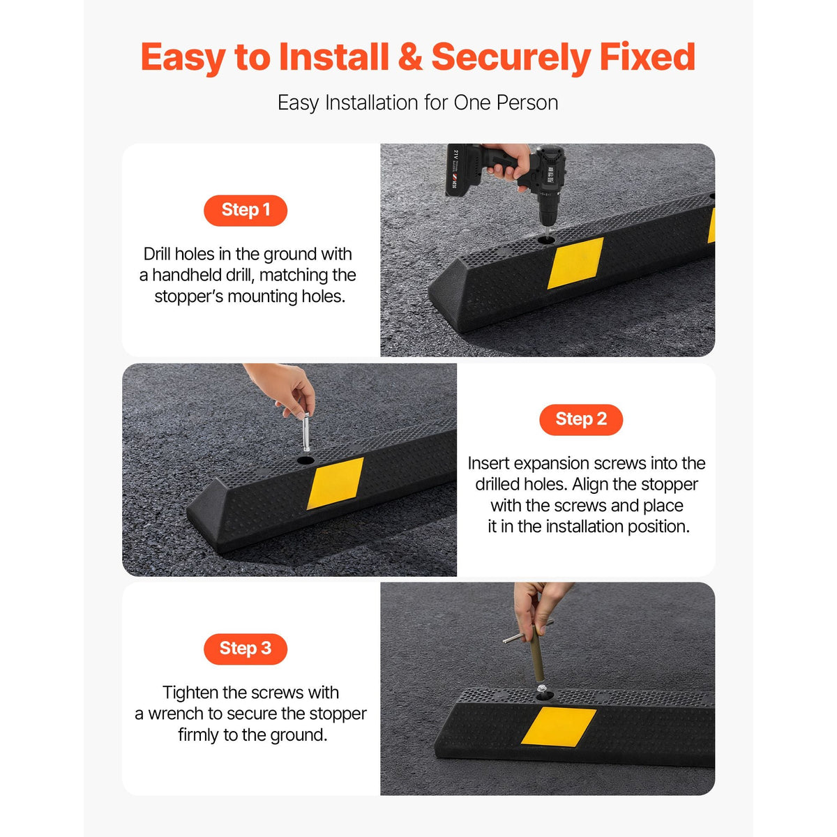 Parking Stopper, 72 Inch Heavy Duty Parking Aid for Garage, Rubber Curb Garage Floor Stopper with Reflective Strips, Vehicles Gadgets for Cars Vans Trucks Tire Wheel Guide Block Stops Bumpers