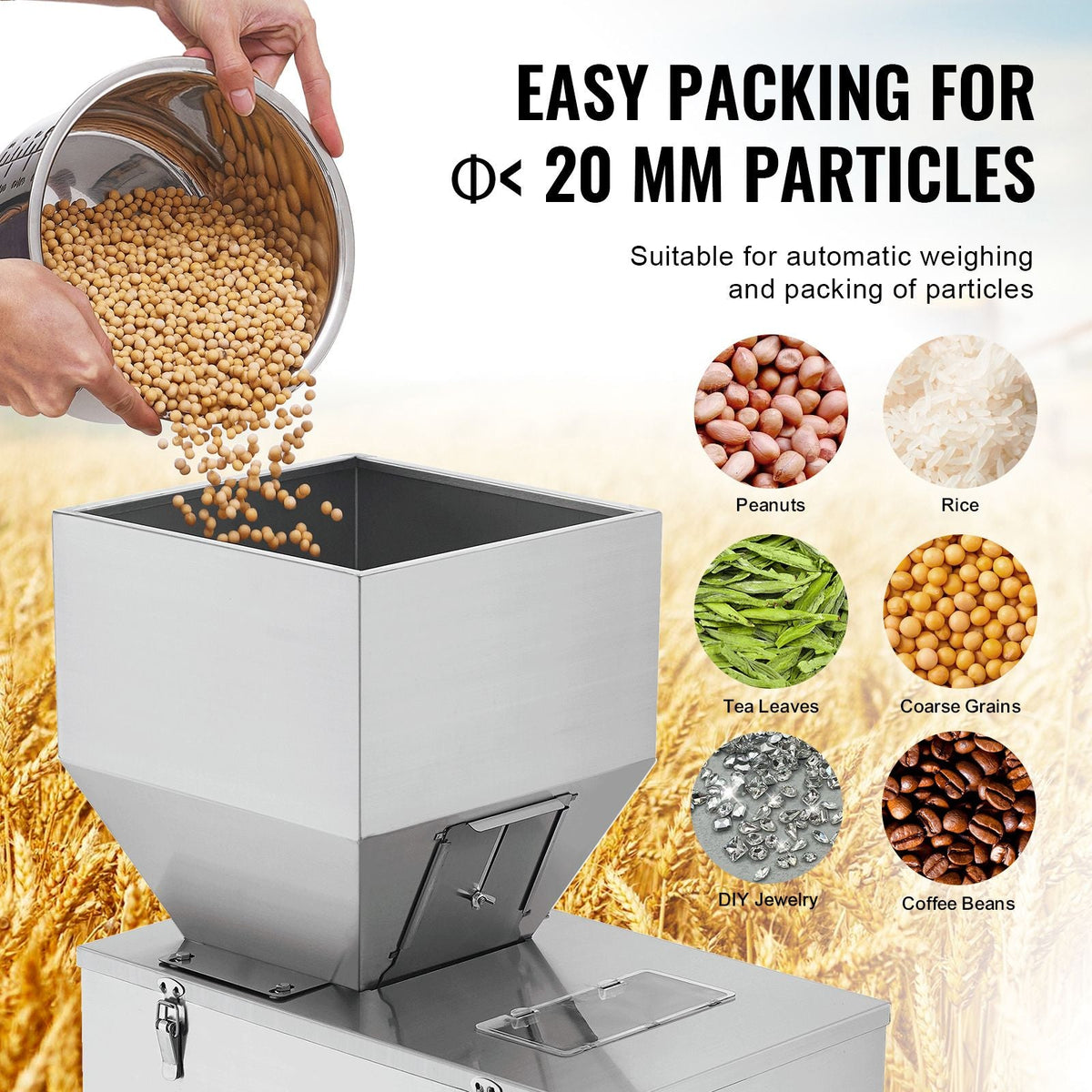 Particle Filling Machine, 0.022-2.2 lbs/10-1000g, Automatic Filler Machine with Foot Pedal, Stainless Steel Weighing Filling Machine, Weigh Filler for Beans Seeds Grains Tea Granular Packing