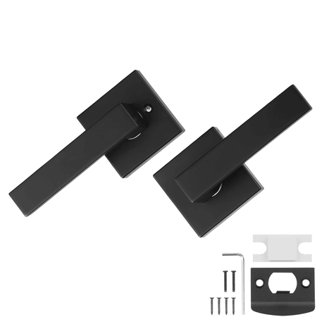 Passage Door Handle, 5 Pack Matte Black Door Lever, Left or Right Handing Reversible Lever Non-Locking, 45° Rotation to Open, Universal Square Interior for Hallways, Closets, Meeting Spaces