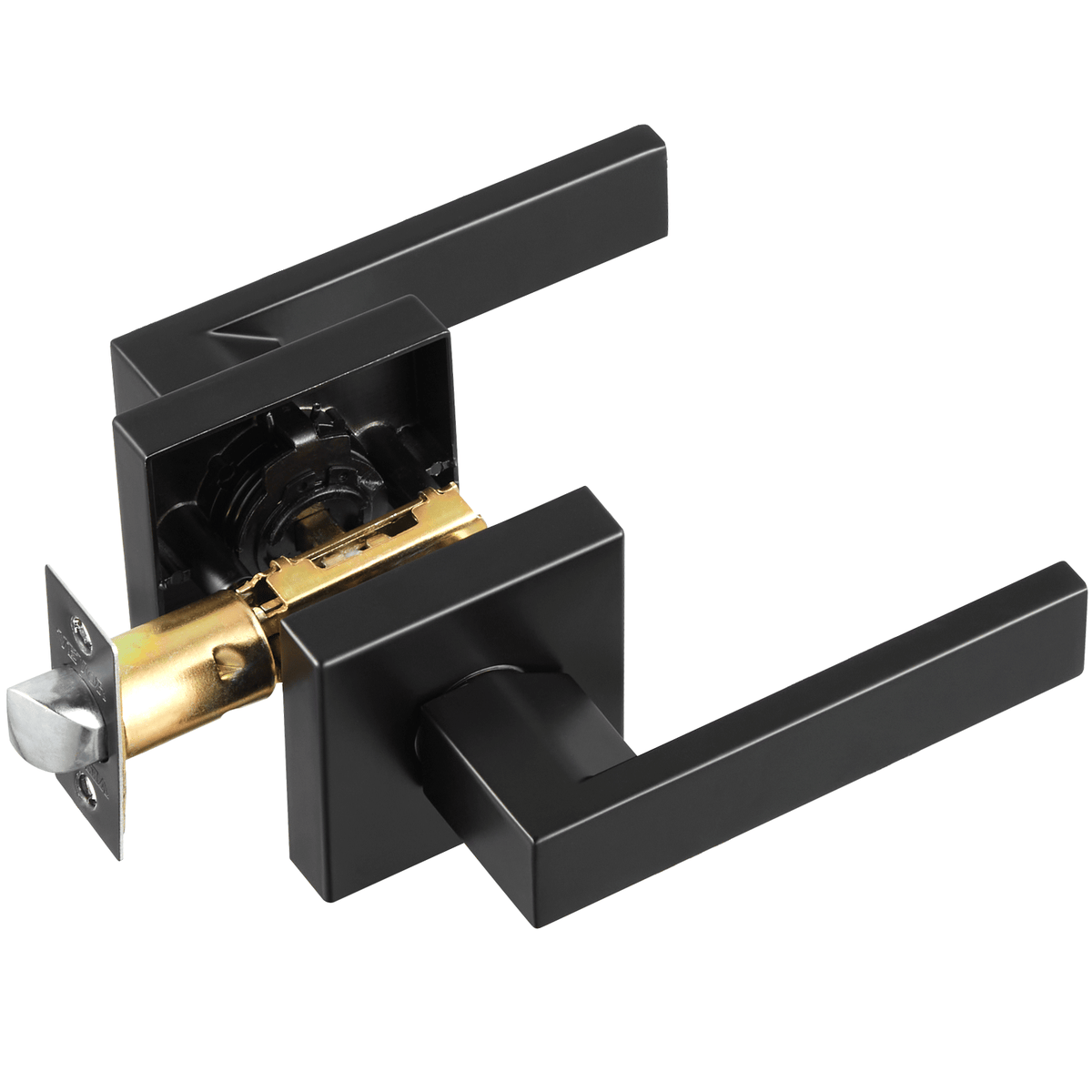 Passage Door Handle, 5 Pack Matte Black Door Lever, Left or Right Handing Reversible Lever Non-Locking, 45° Rotation to Open, Universal Square Interior for Hallways, Closets, Meeting Spaces