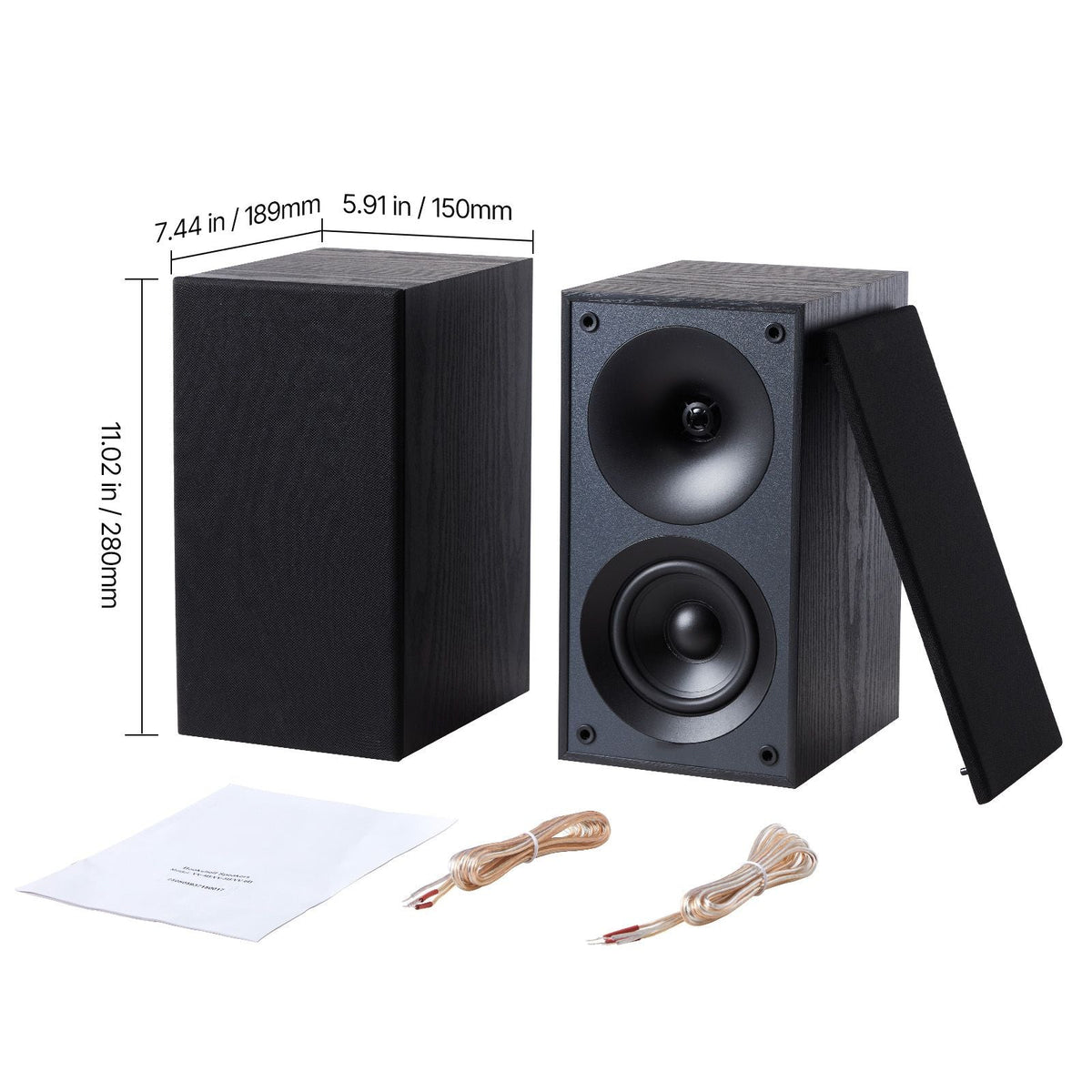 Passive Bookshelf Speaker, 300W, Book Shelf Stereo Speakers with 4-Inch Woofer and 1-Inch Tweeter, Detachable Grille, 70Hz-20KHz Frequency Response, Wooden Enclosure, for Home Theater (1 Pair)