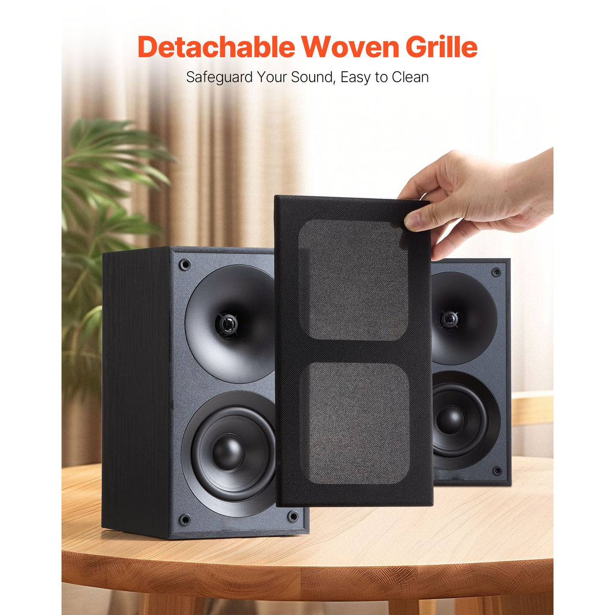 Passive Bookshelf Speaker, 300W, Book Shelf Stereo Speakers with 4-Inch Woofer and 1-Inch Tweeter, Detachable Grille, 70Hz-20KHz Frequency Response, Wooden Enclosure, for Home Theater (1 Pair)