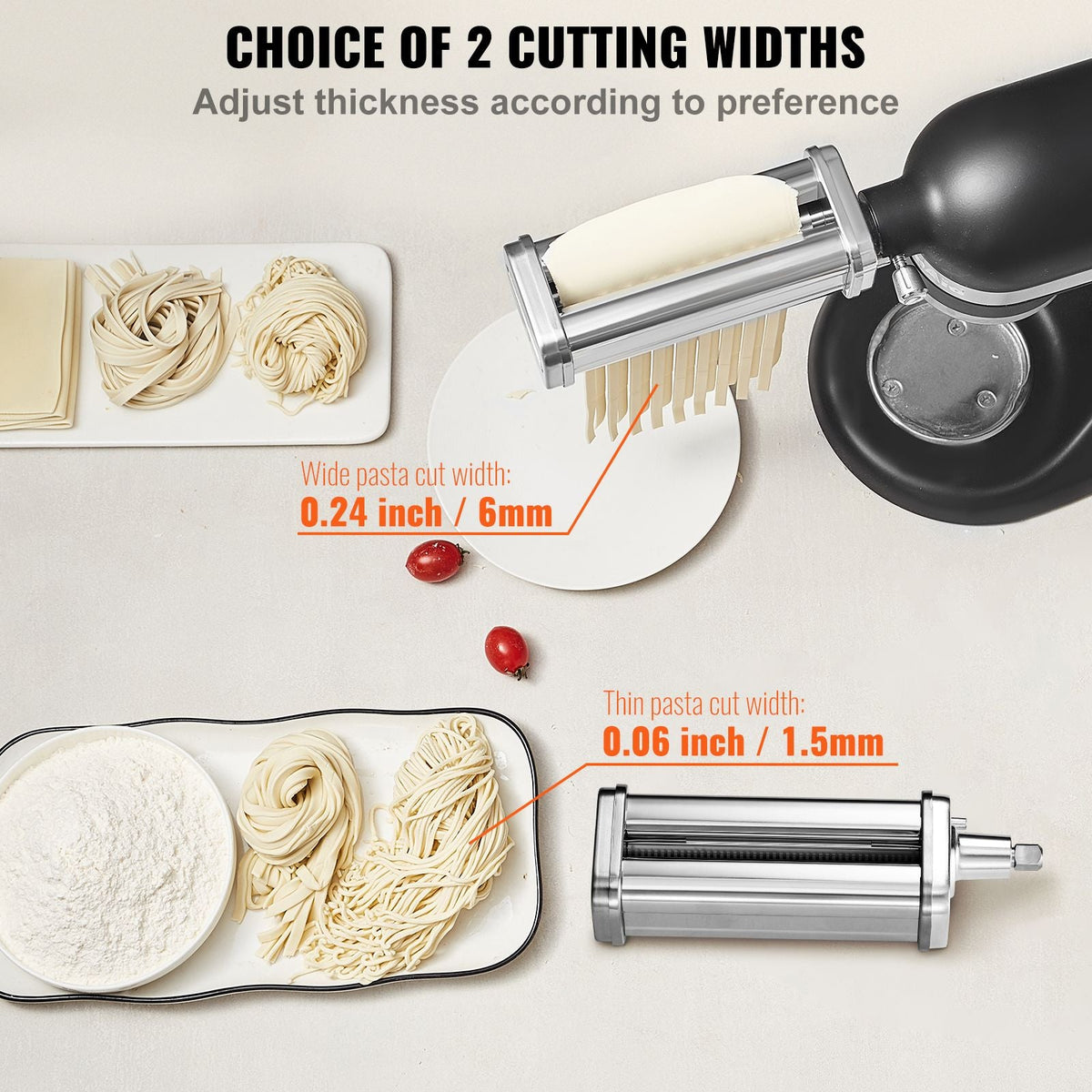 Pasta Attachment for KitchenAid Stand Mixer, Stainless Steel Pasta Roller Cutter Set Including Pasta Sheet Roller, Spaghetti and Fettuccine Cutter, 8 Adjustable Thickness Knob Pasta Maker, 3Pcs