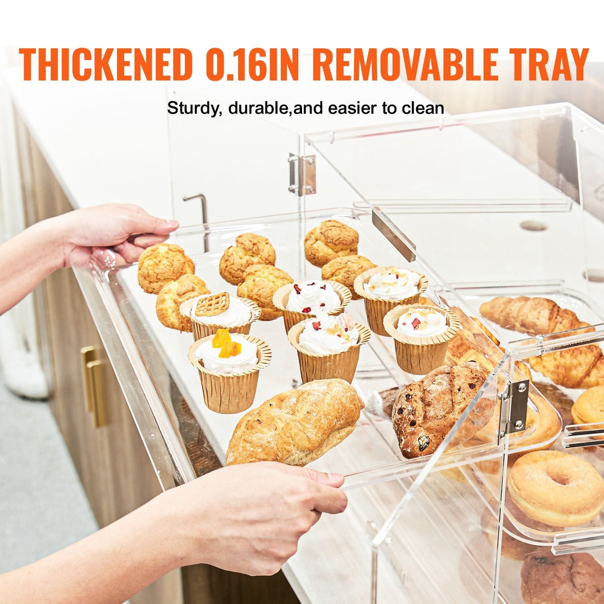 Pastry Display Case, 2-Tier Commercial Countertop Bakery Display Case, Acrylic Display Box with Rear Door Access & Removable Shelves, Keep Fresh for Donut Bagels Cake Cookie, 20.7"x13.2"x11.9"
