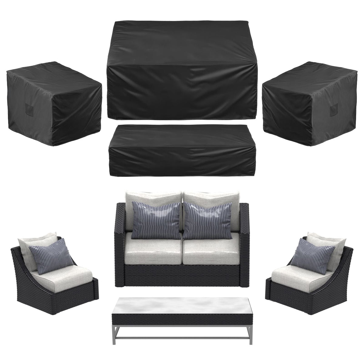 Patio Furniture Cover 4-Piece Set, 420D Heavy Duty Waterproof Outdoor Dining Table and Chairs Cover Set, Lawn Patio Furniture Covers for Outdoor Sofa, Couch, Chairs, Coffee Table, Black