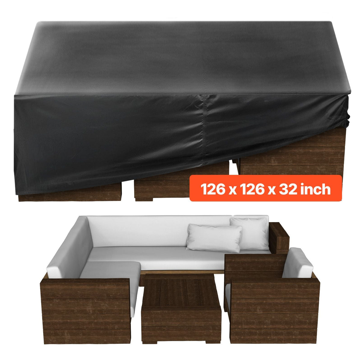 Patio Furniture Cover, 420D Heavy Duty Waterproof Outdoor Dining Table and Chairs Cover, Large Squre Patio Table Covers with Air Vent for All Weather, 126L x 126W x 32H inch, Black