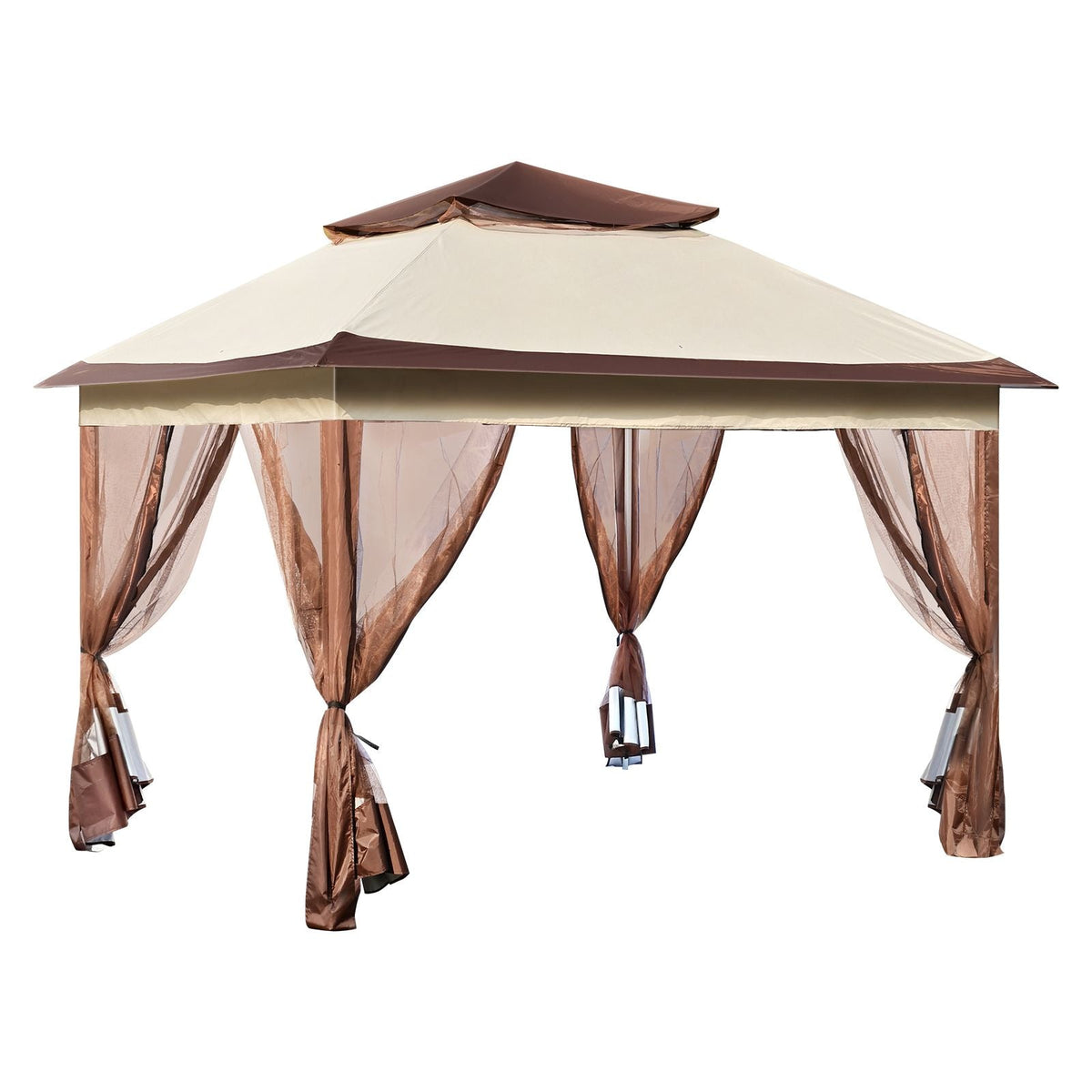 Patio Gazebo, 11 x 11 FT Pop up Gazebo for 8-10 Person, with Mosquito Netting, Metal Frame, and PU Coated 250D Oxford Cloth, Outdoor Canopy Shelter for Patio, Backyard, Lawn, Garden, Deck